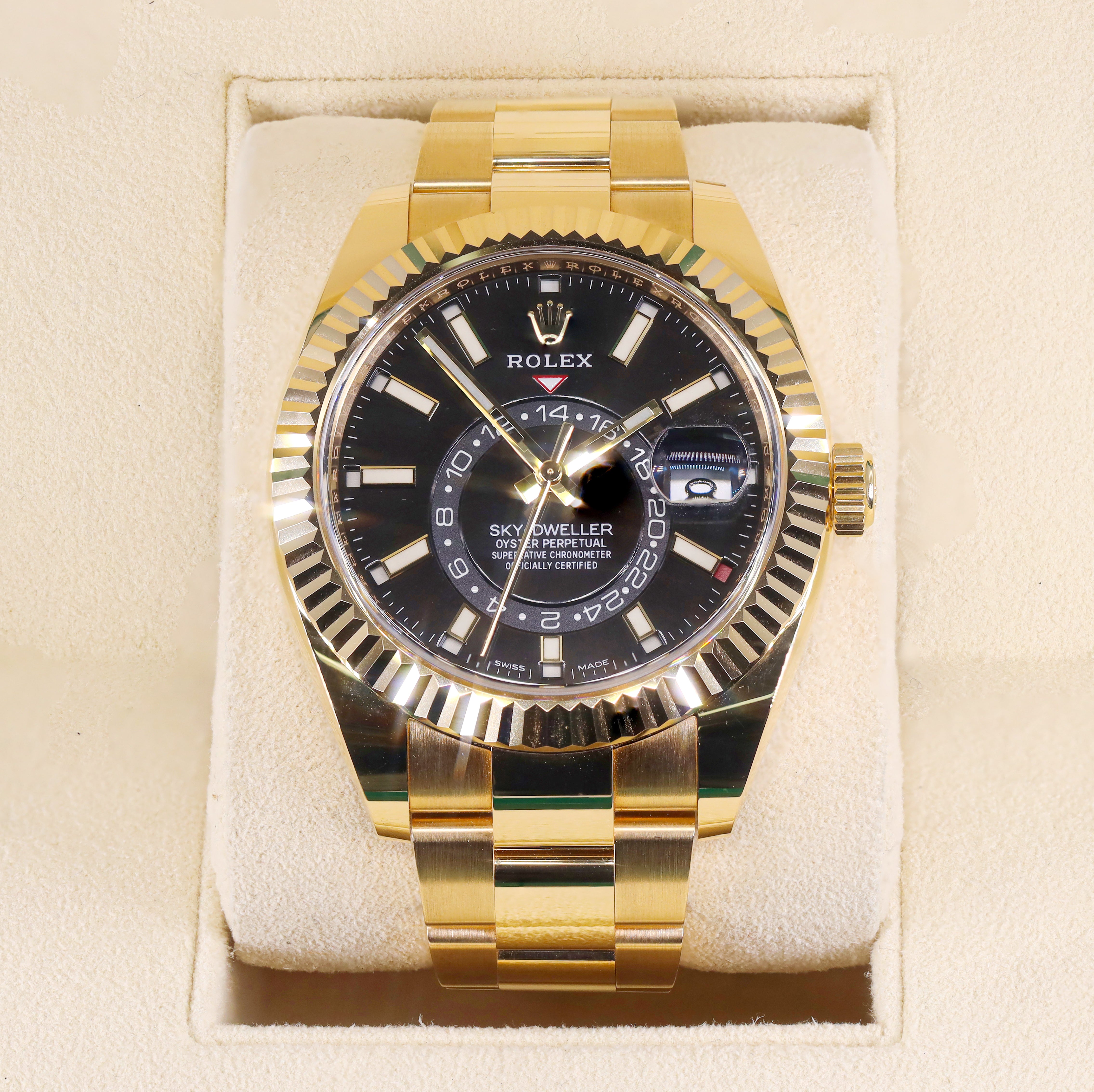 Rolex 326938 Sky Dweller Black Dial Solid 18KT Yellow Gold Oyster Band