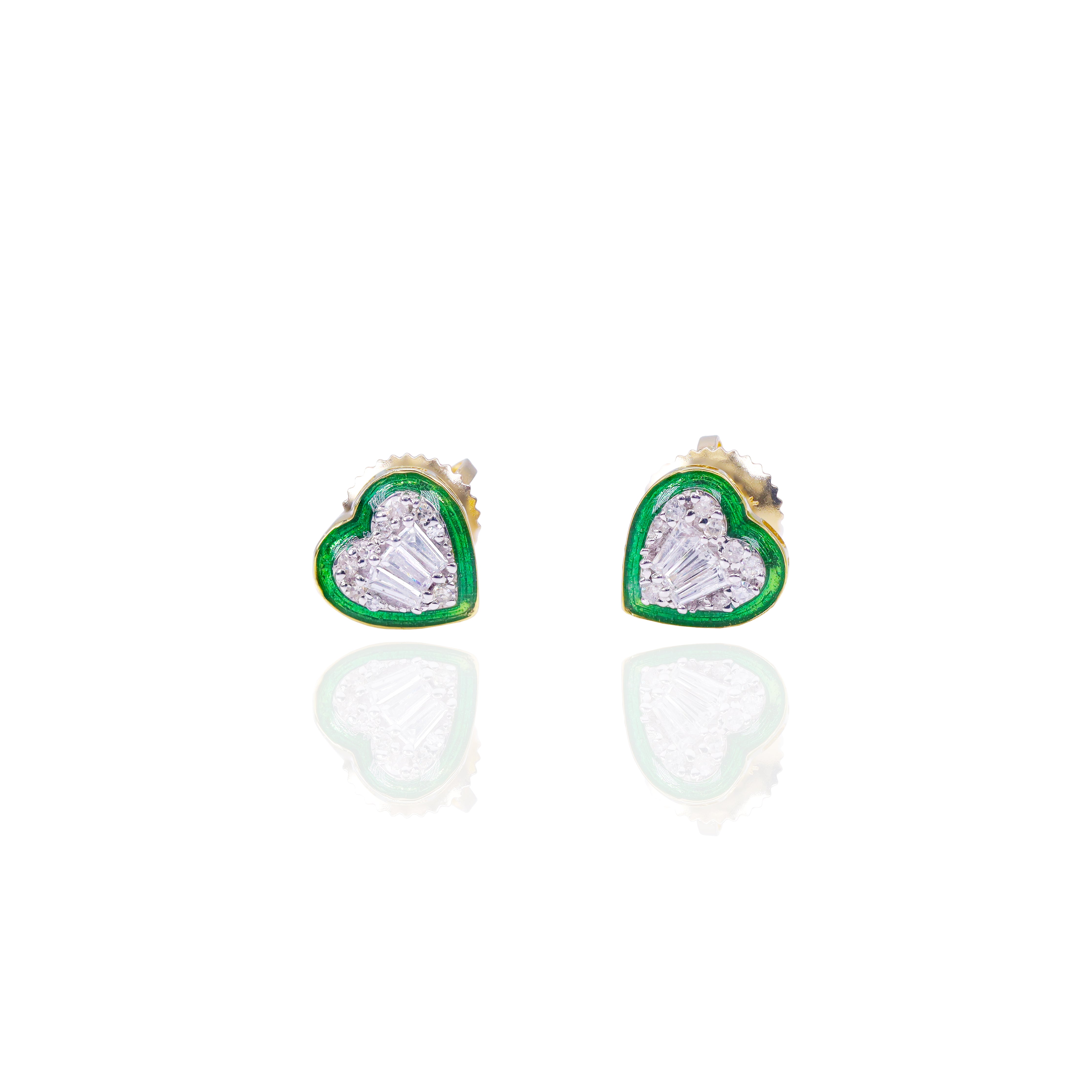 Heart Shaped Diamond Earrings with Enamel Border