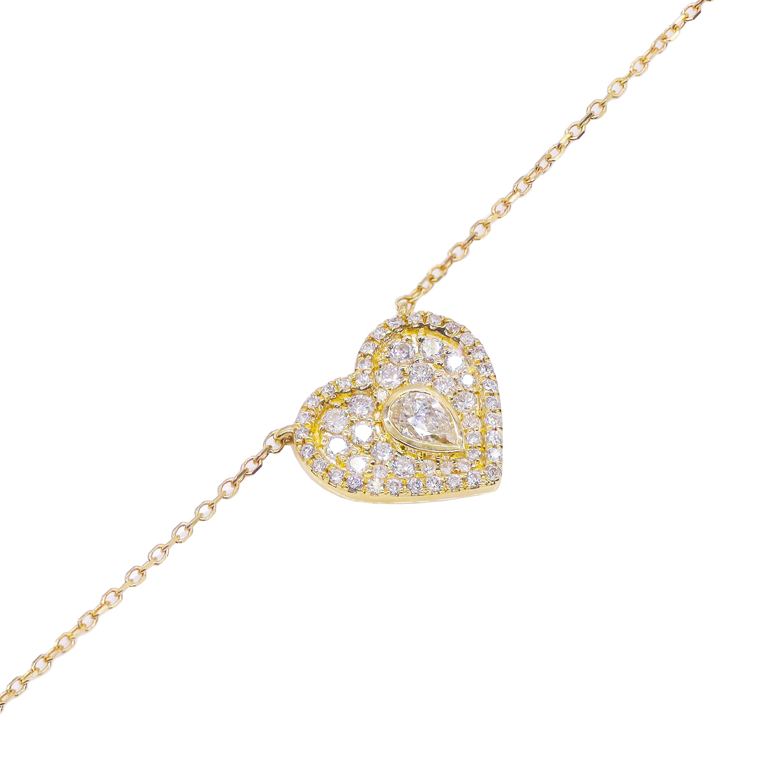 20 Pointer Pear Shape Diamond Heart Pendant with Chain