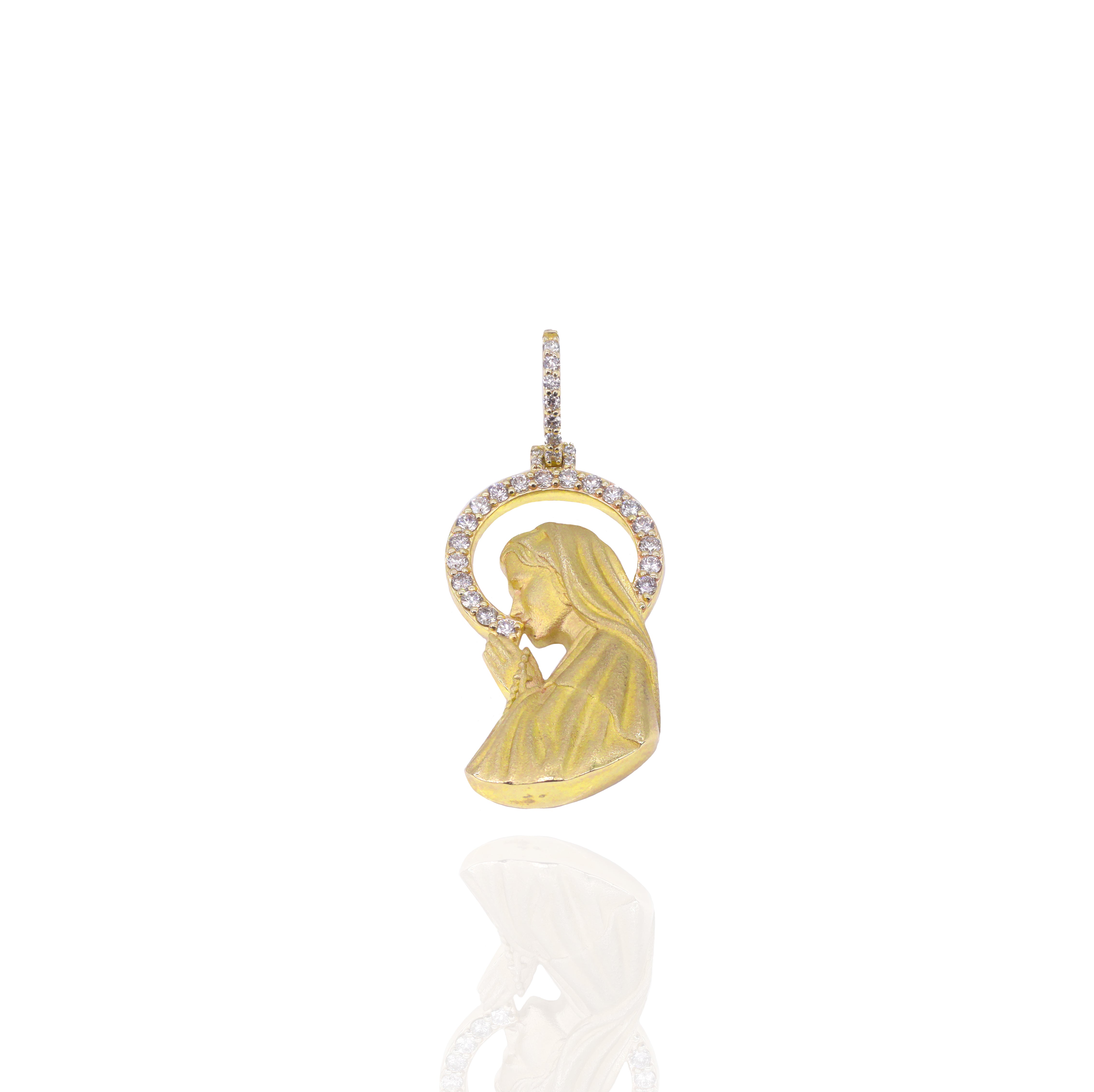 Virign Mary Pray for Us Diamond & Gold Pendant
