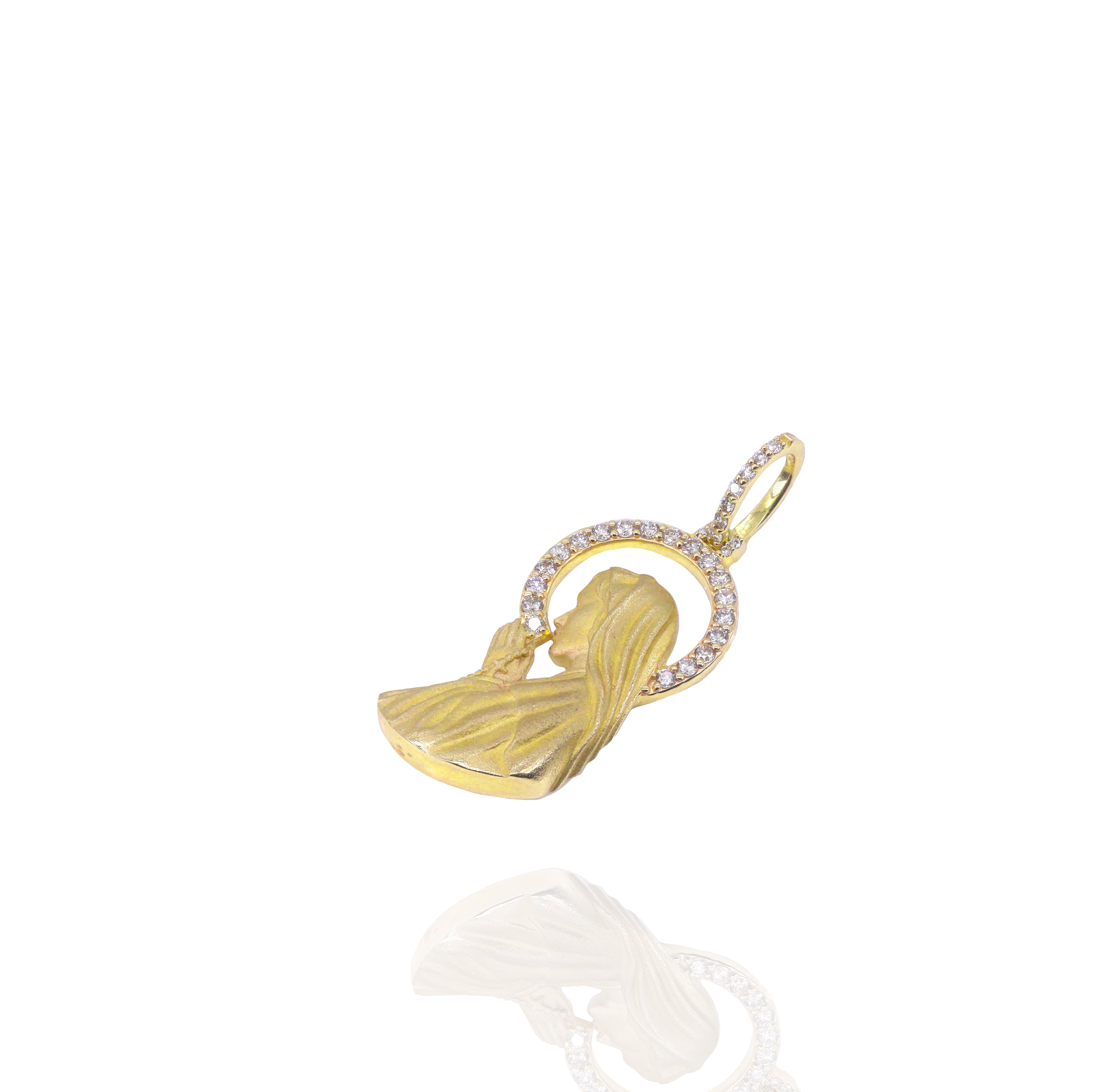 Virign Mary Pray for Us Diamond & Gold Pendant