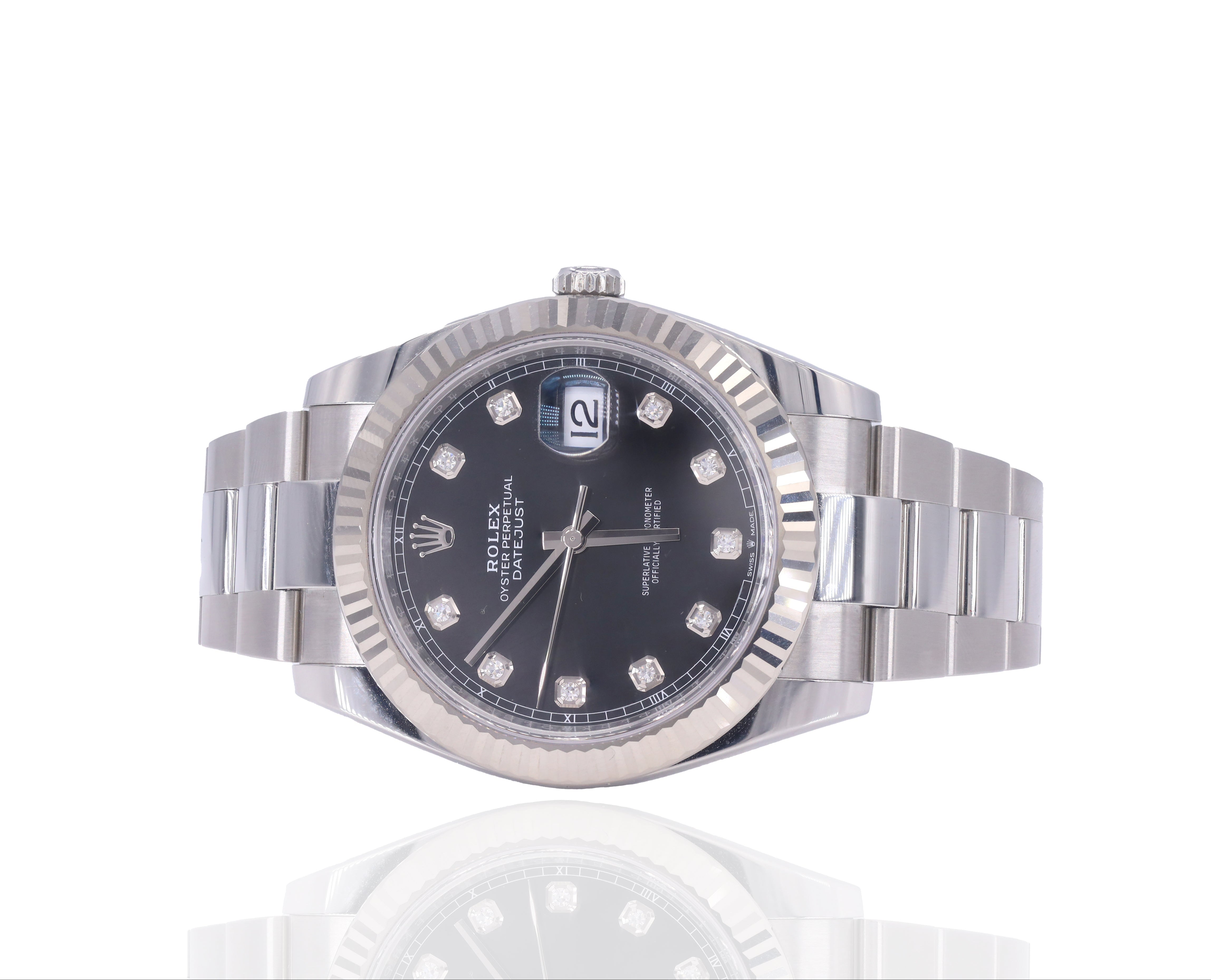 Rolex 126334 Datejust 41mm Diamond Bright Black Diamond Dial Fluted Bezel