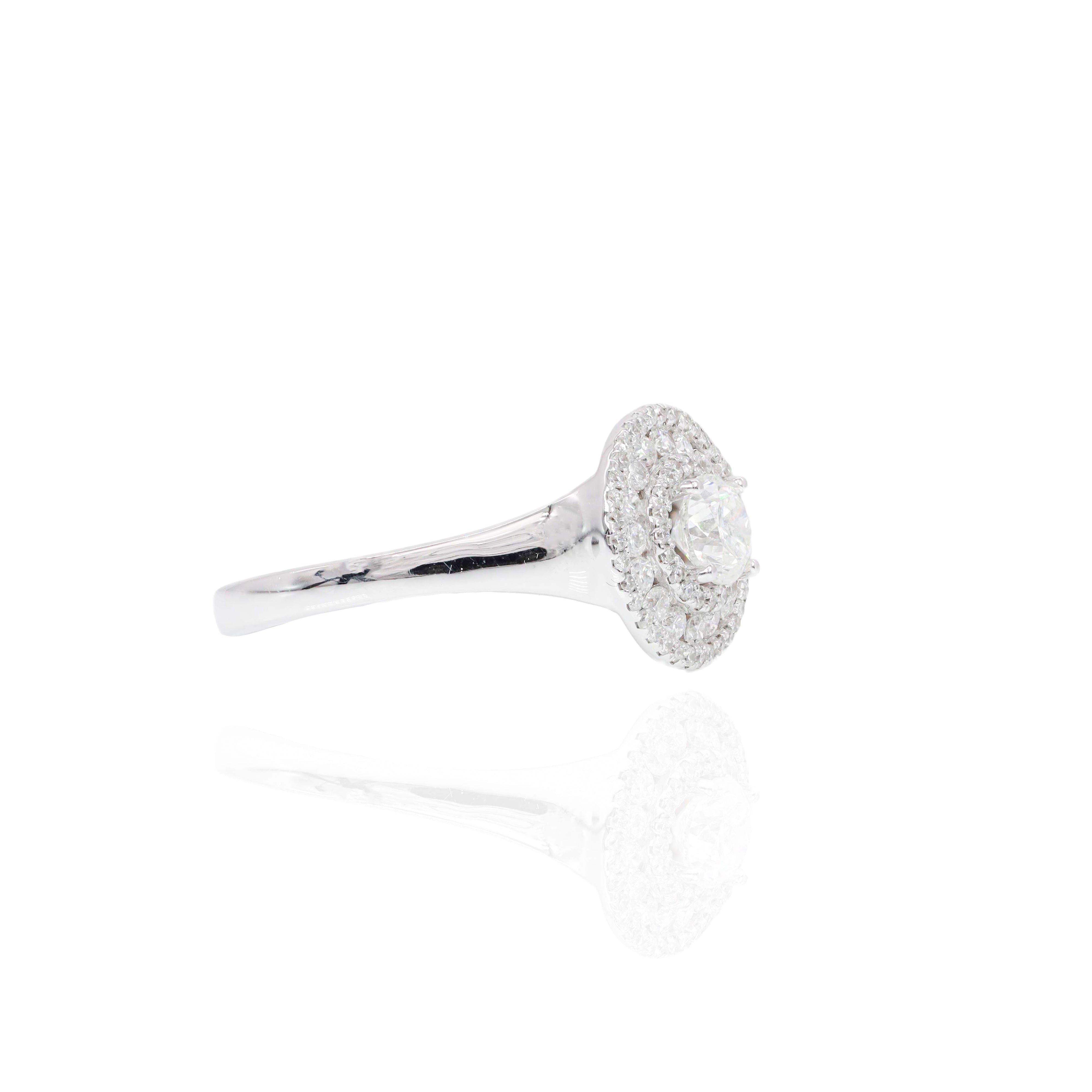 Half Carat Solitaire Diamond with Diamond Halo Engagement Ring