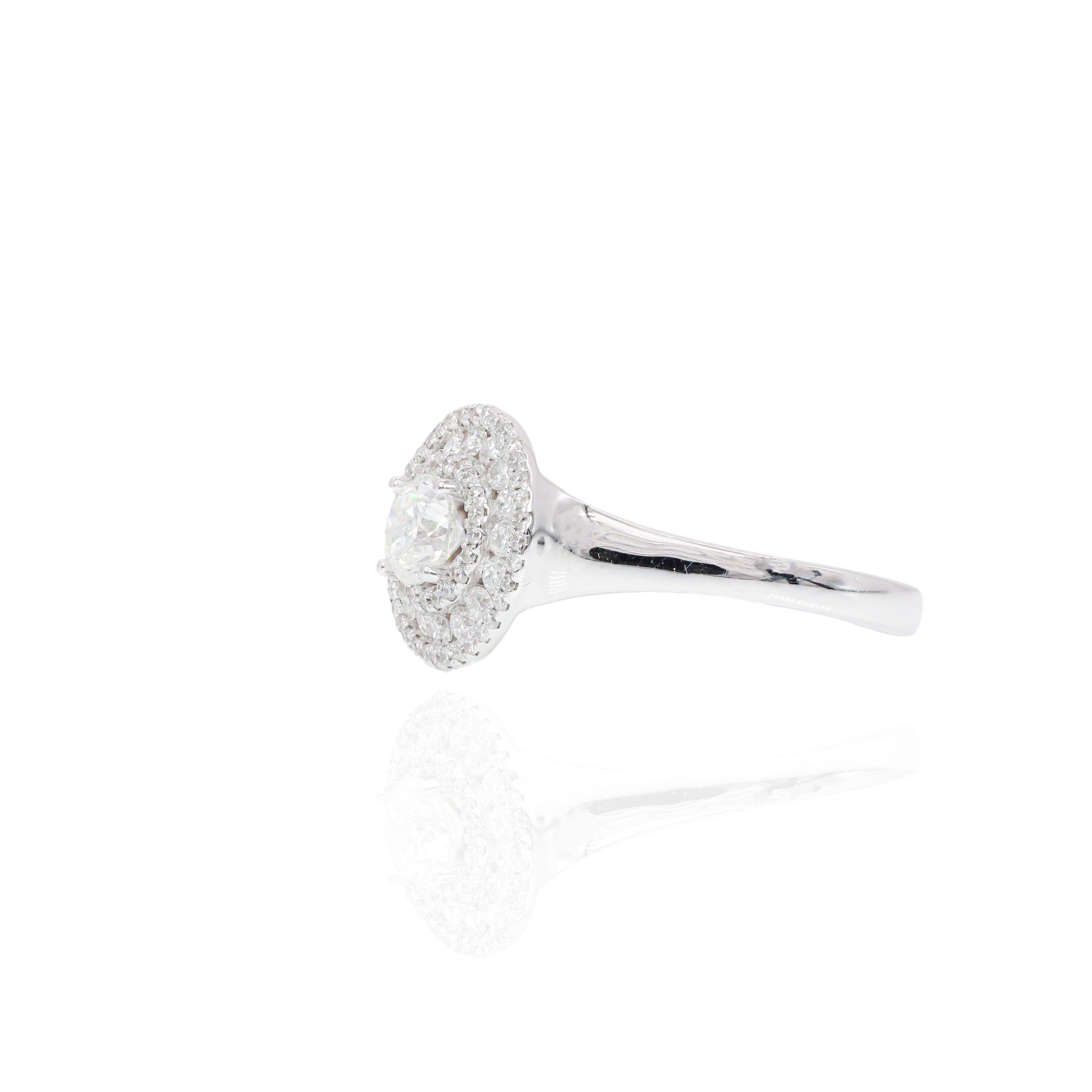 Half Carat Solitaire Diamond with Diamond Halo Engagement Ring