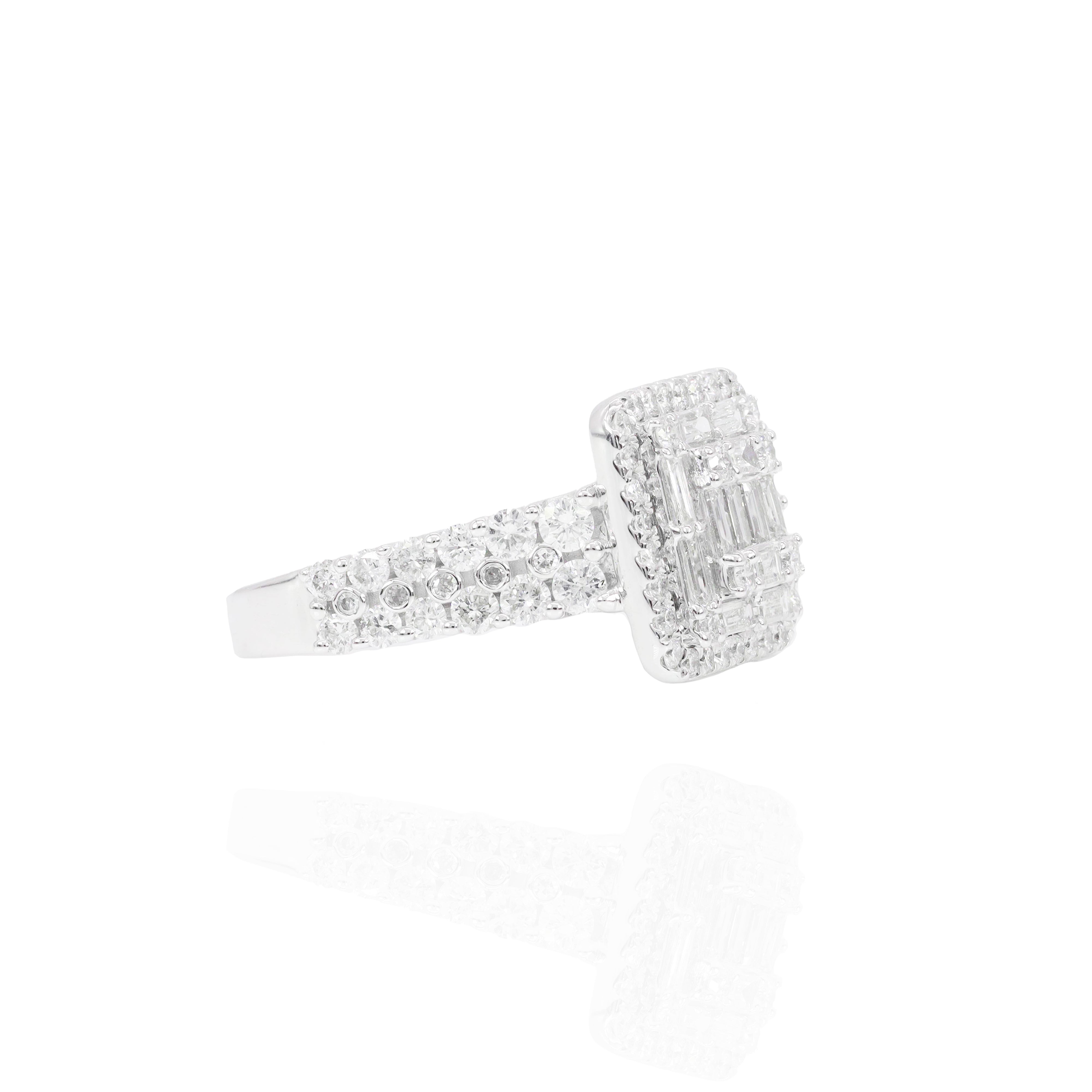 Double Halo Baguette and Round Diamond Engagement Ring