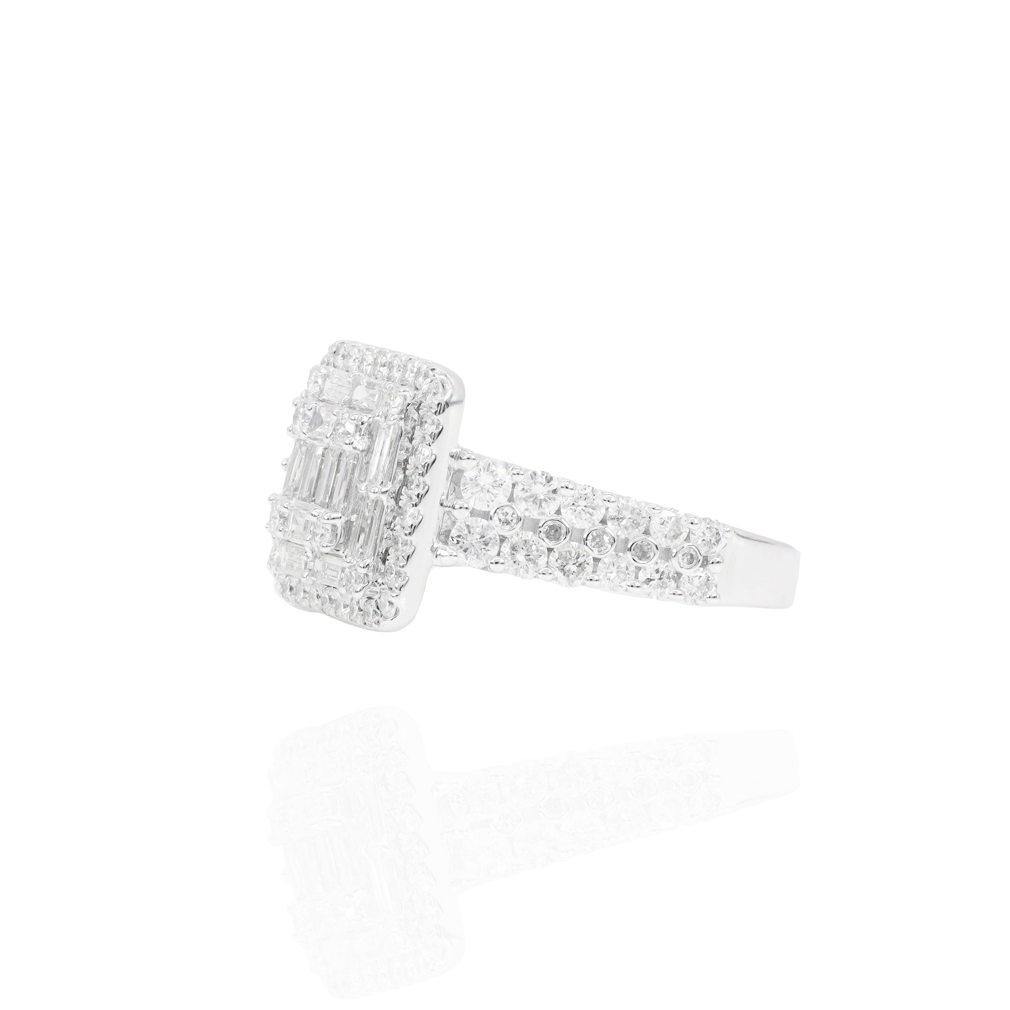 Double Halo Baguette and Round Diamond Engagement Ring