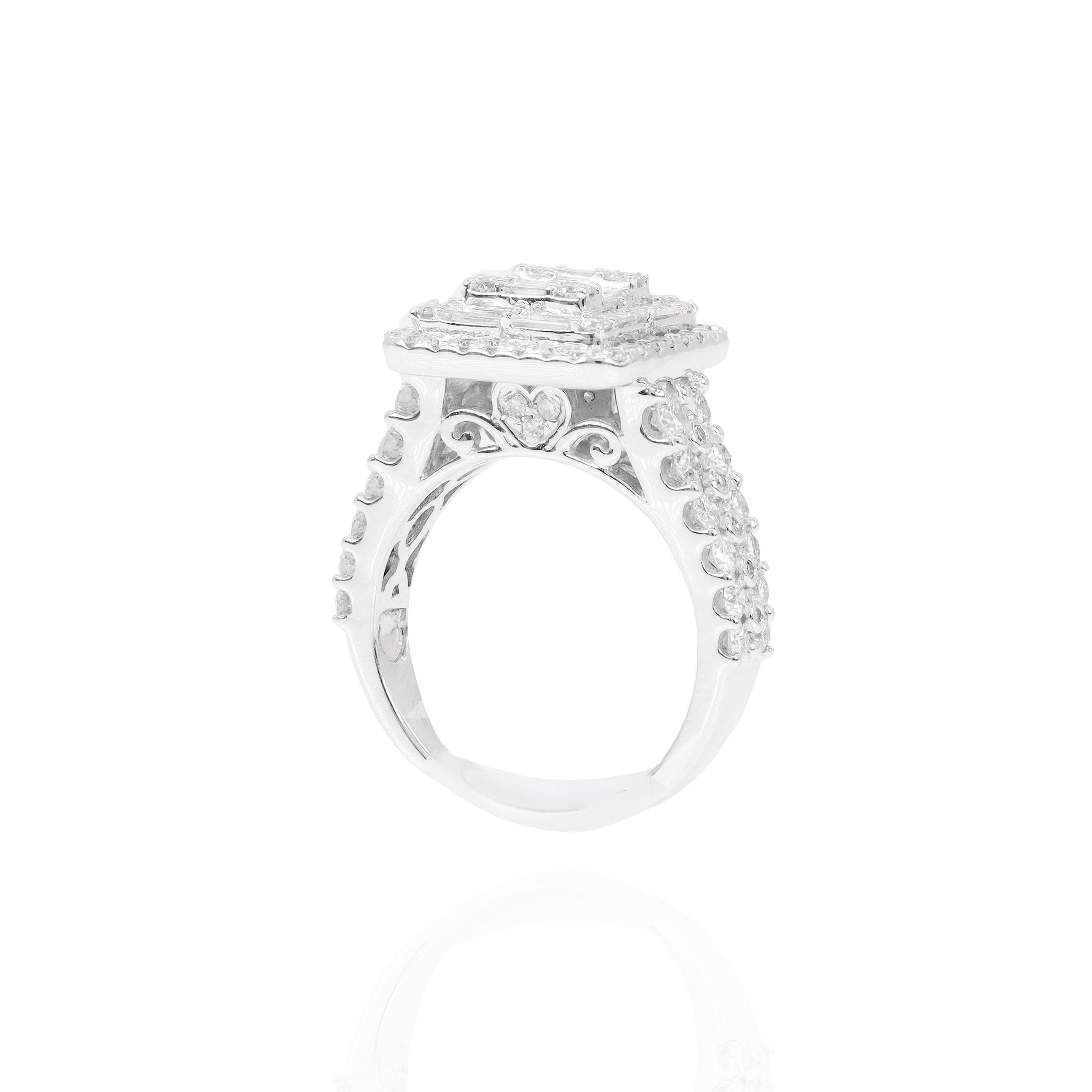 Double Halo Baguette and Round Diamond Engagement Ring
