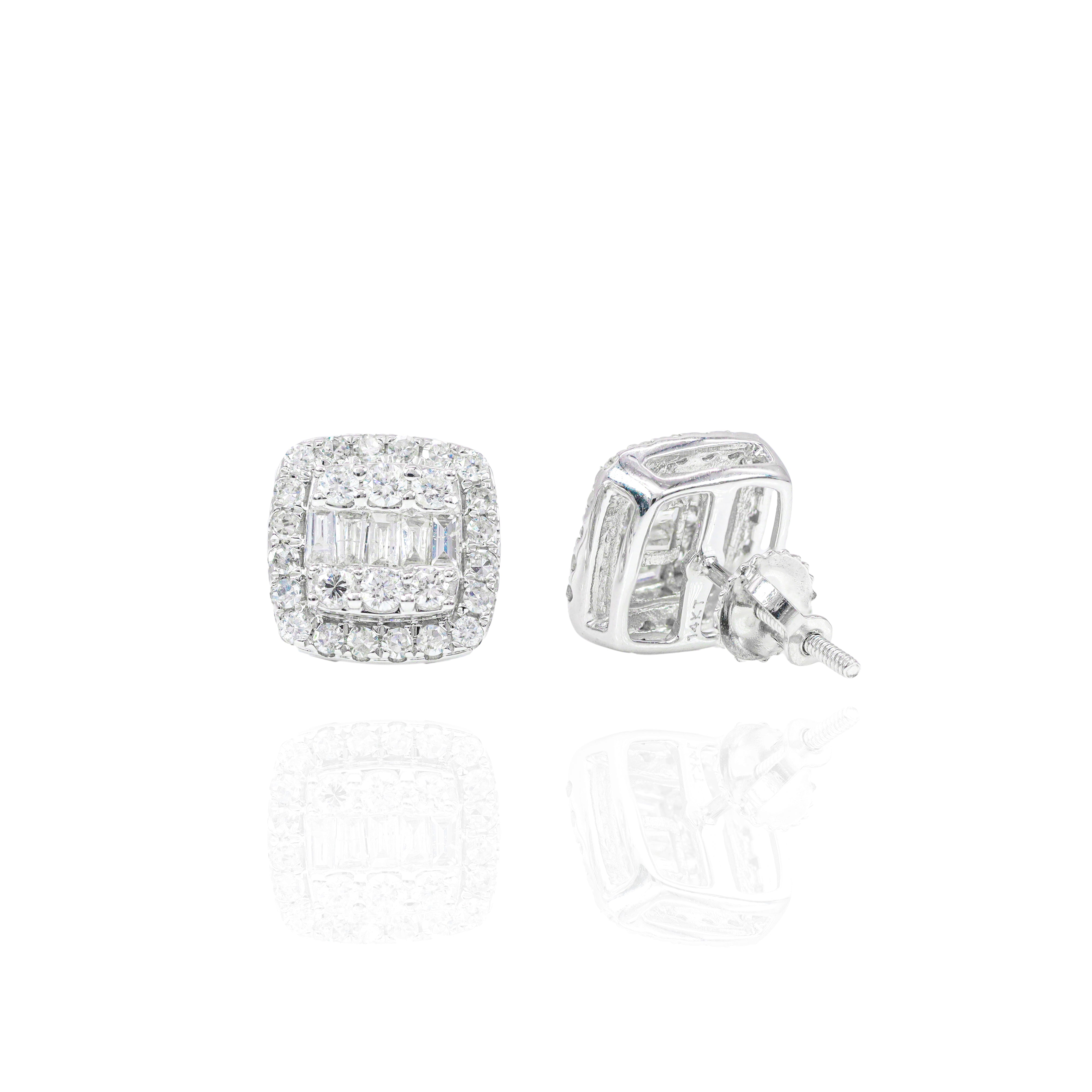 Middle Baguette with Two Row Diamond Border Earrings