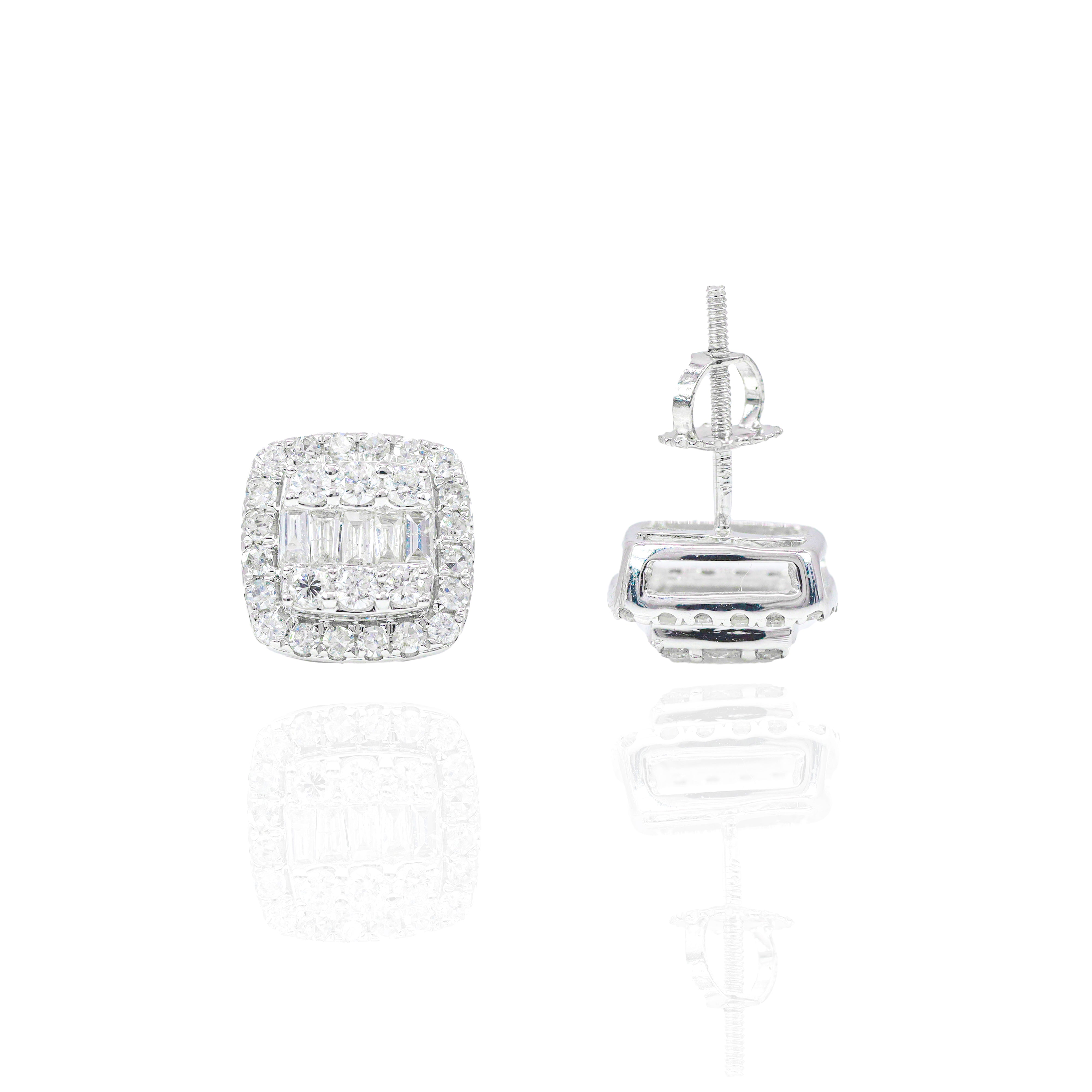 Middle Baguette with Two Row Diamond Border Earrings