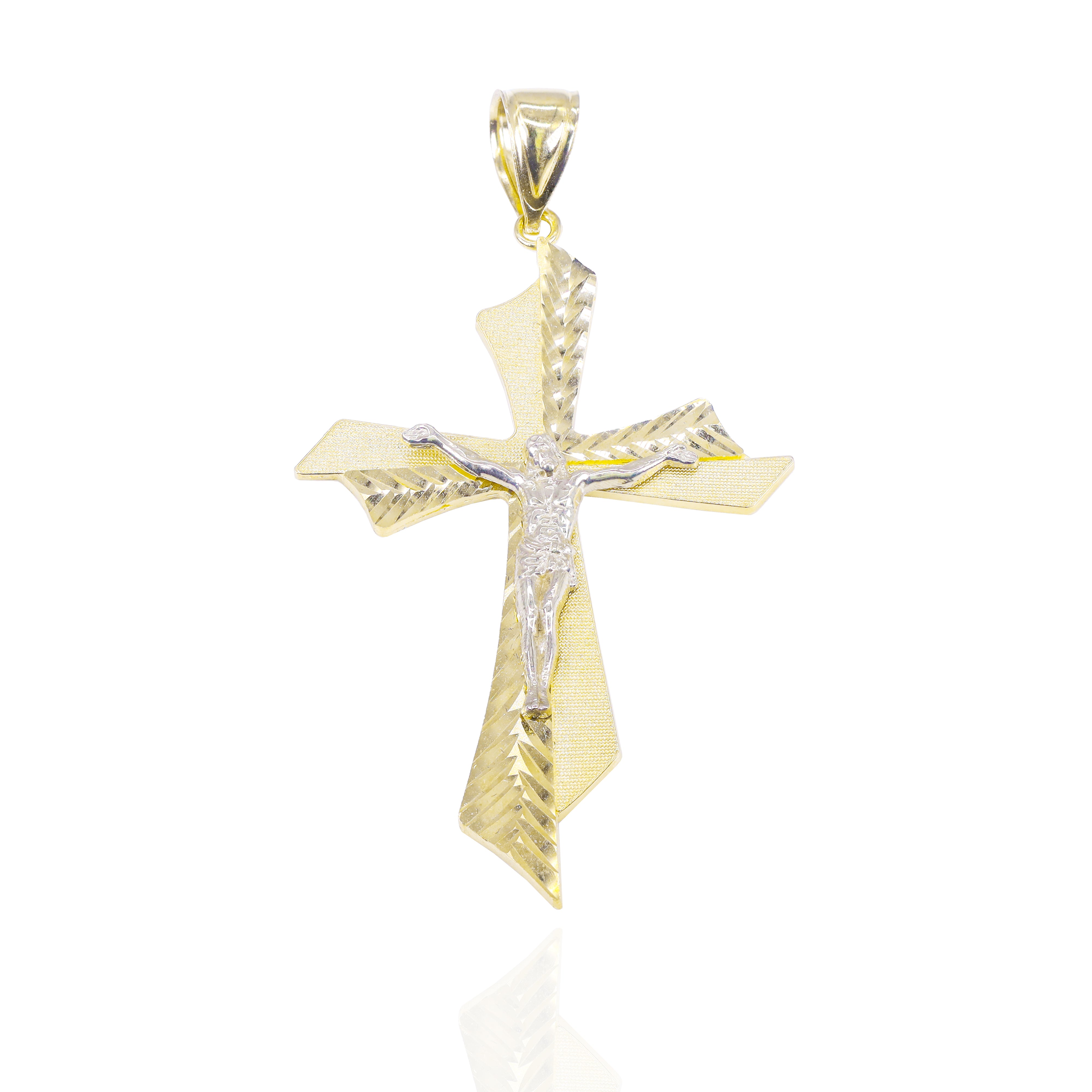 Solid Contrast Gold Cross with Jesus Gold Pendant