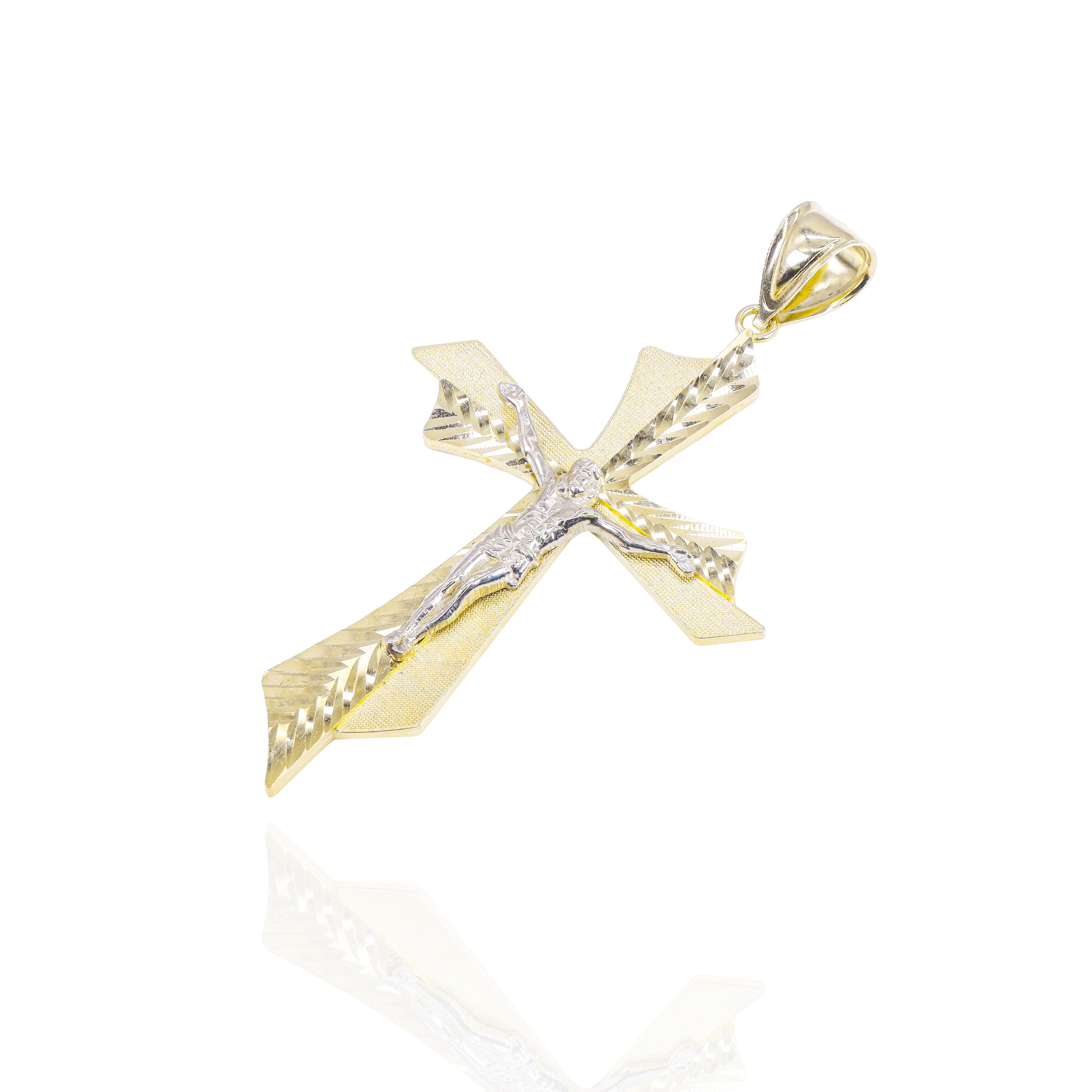 Solid Contrast Gold Cross with Jesus Gold Pendant