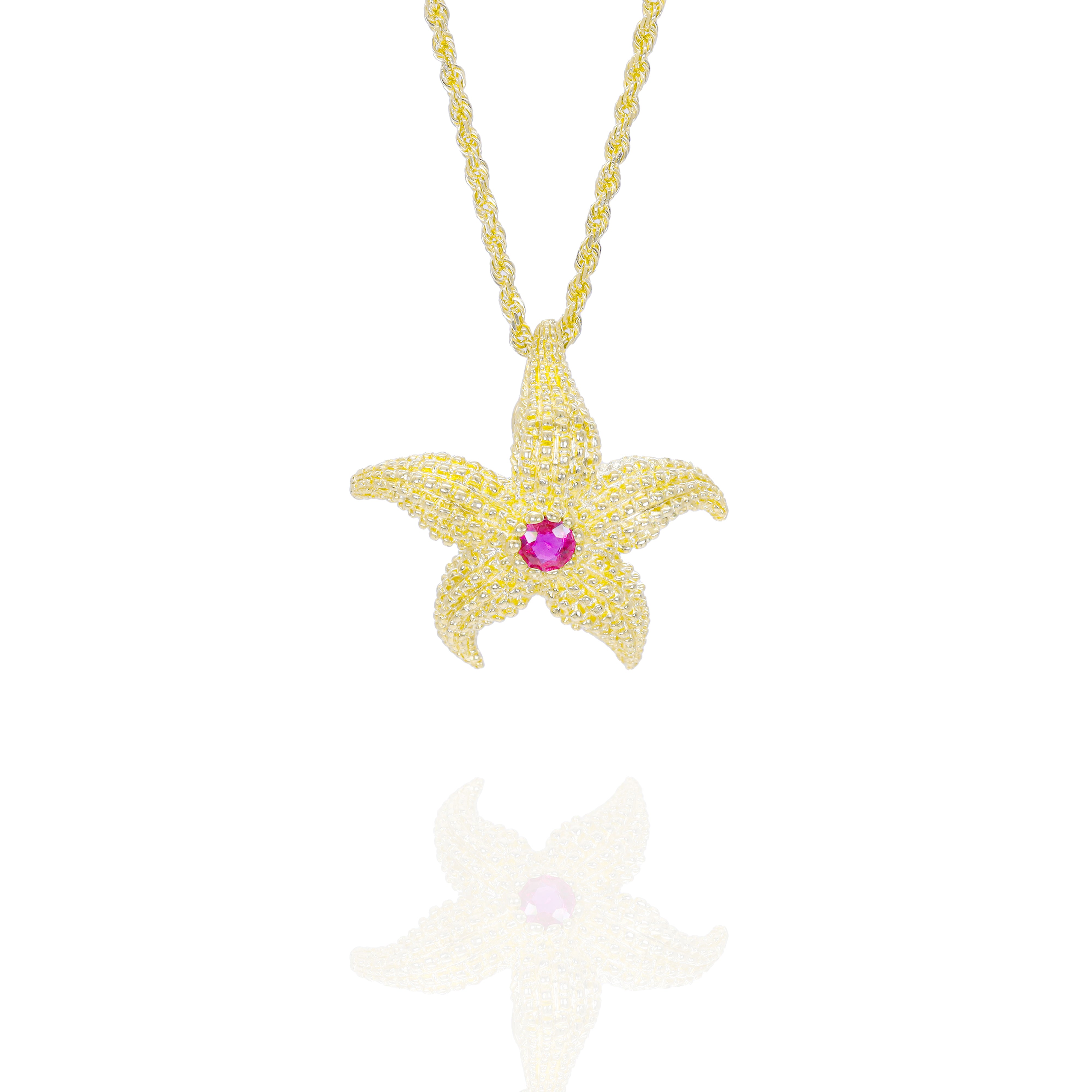 Starfish Gold Pendant with Ruby
