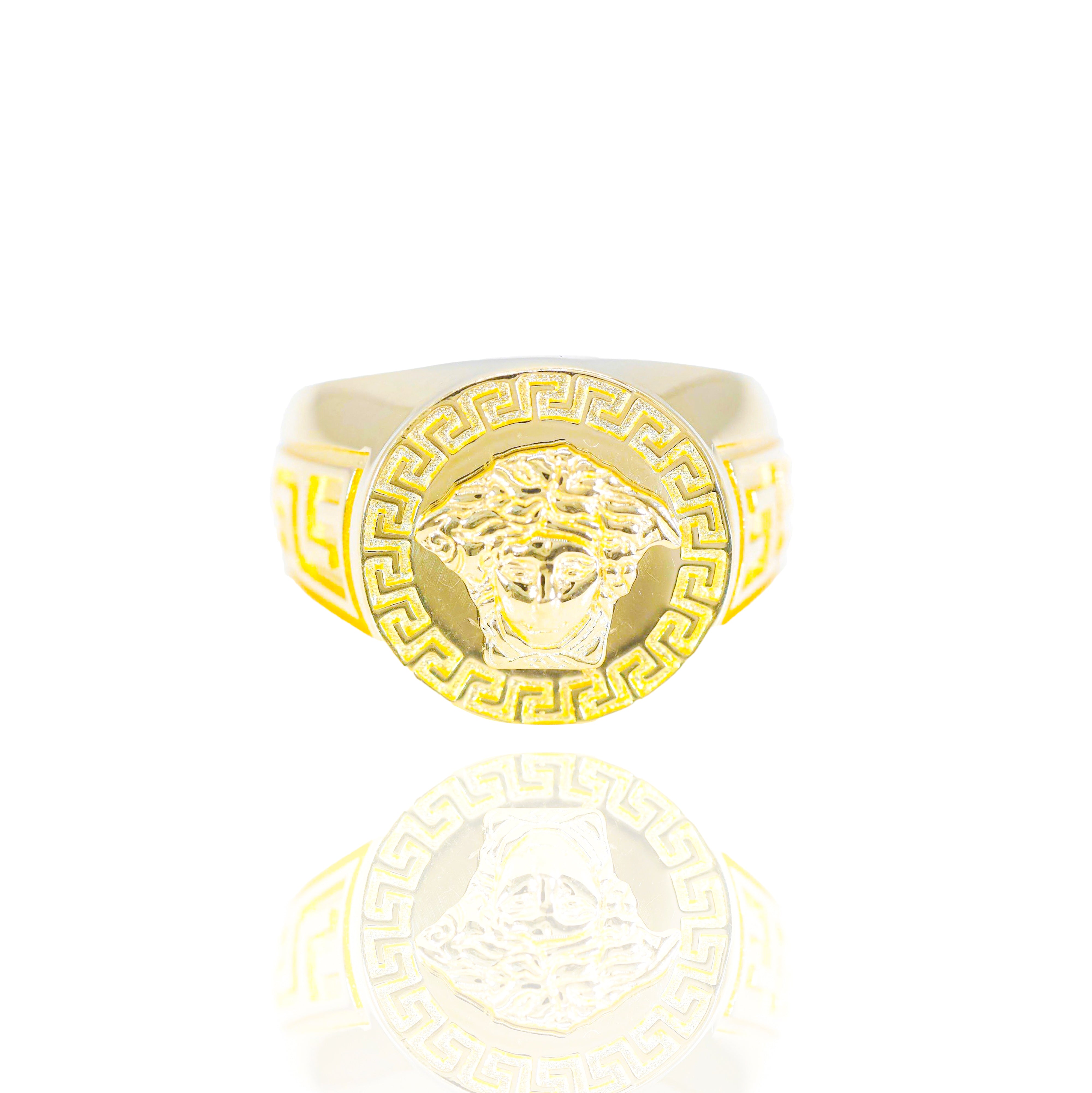 3D Medusa w/ Design Border Gold Ring