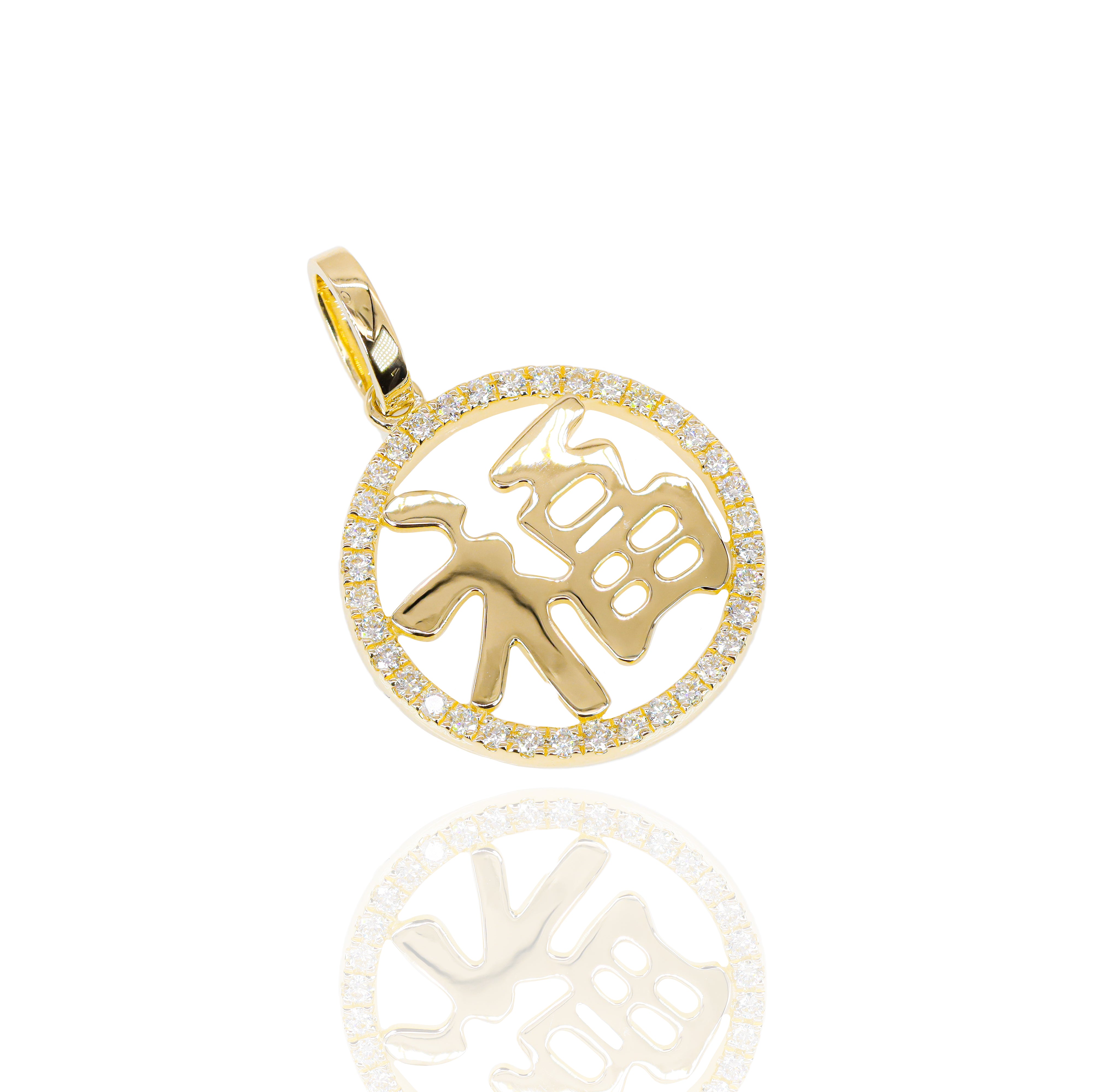 Chinese Fu Blessing Diamond Pendant