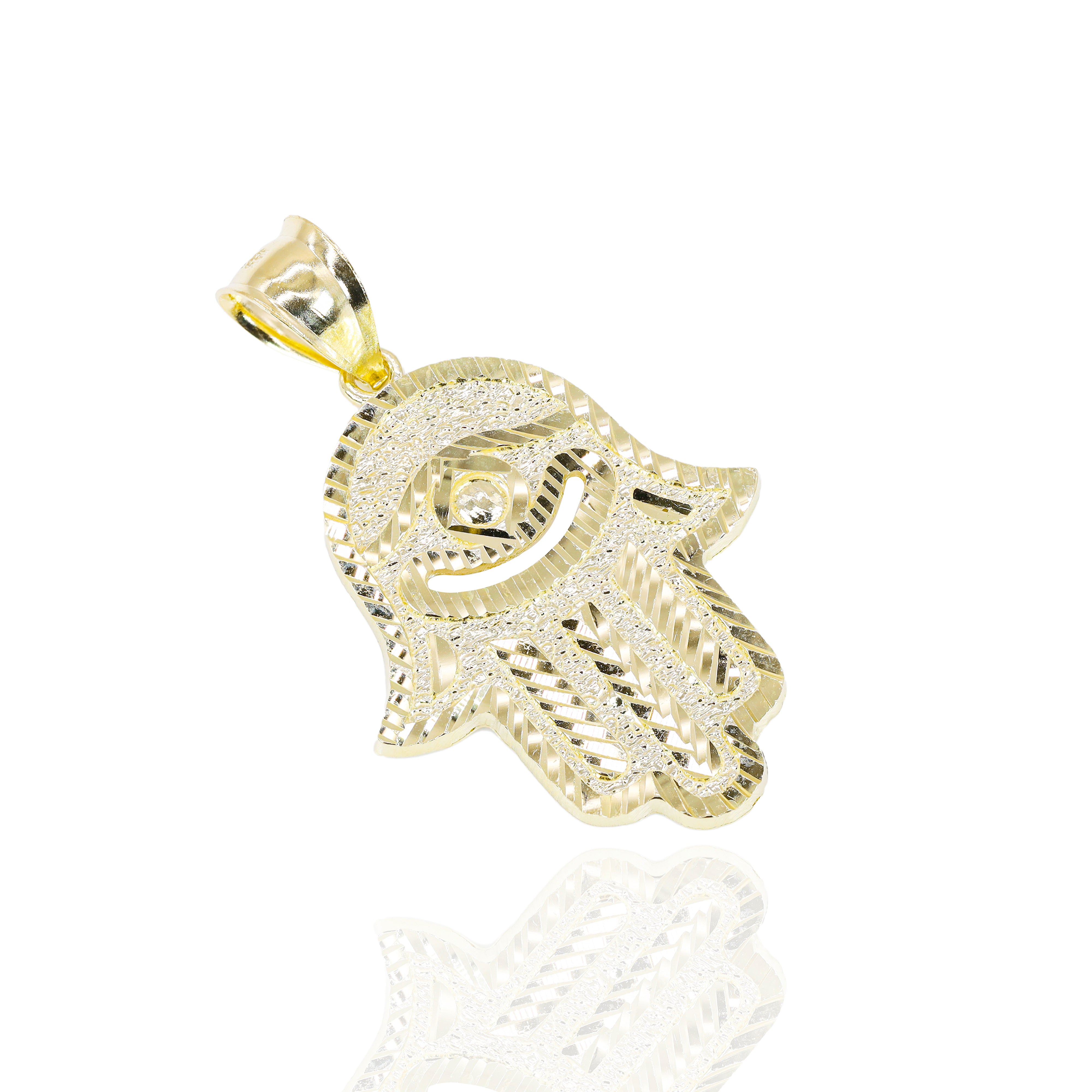 Nugget Cut Hamza Hand Solid Gold Pendant