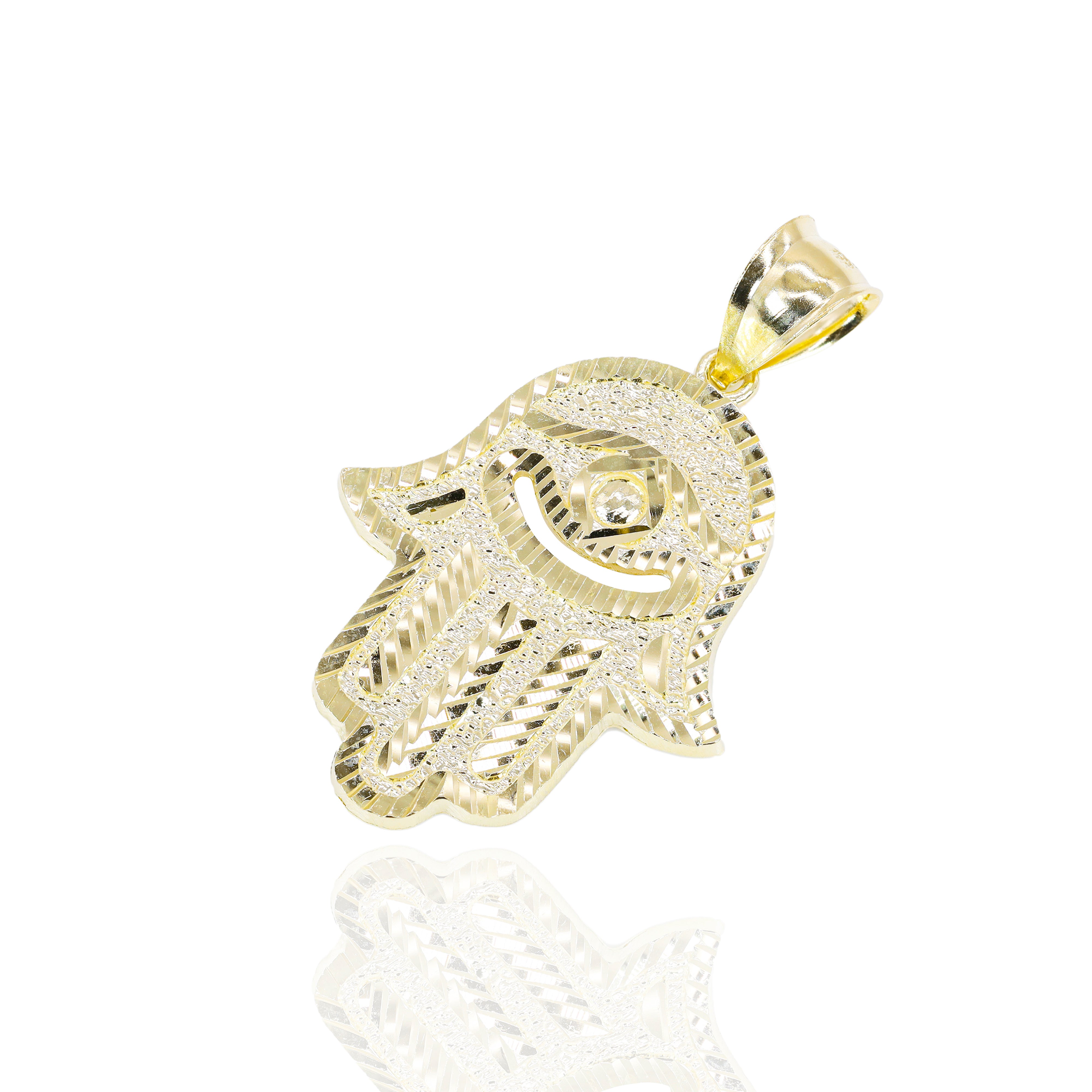 Nugget Cut Hamza Hand Solid Gold Pendant