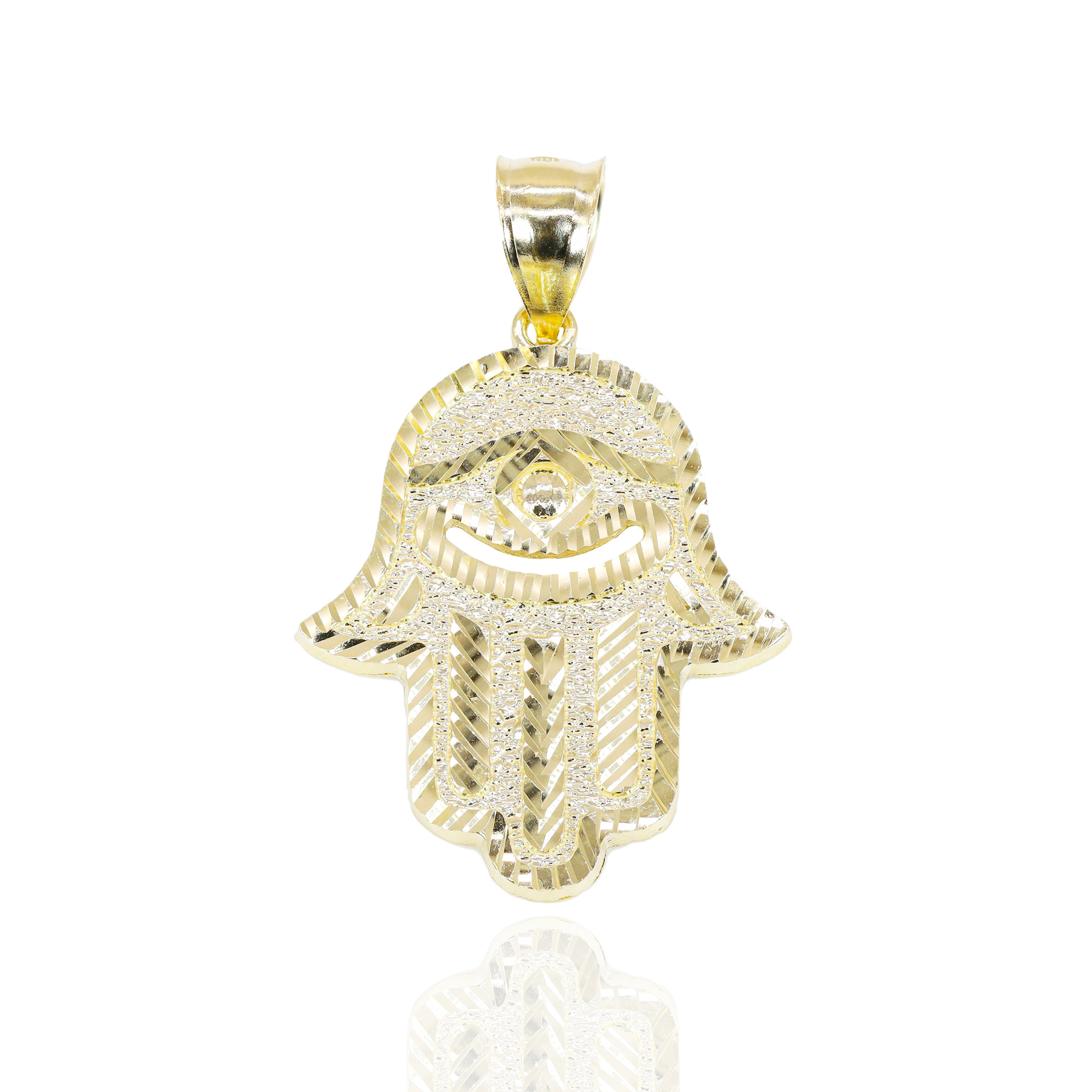 Nugget Cut Hamza Hand Solid Gold Pendant