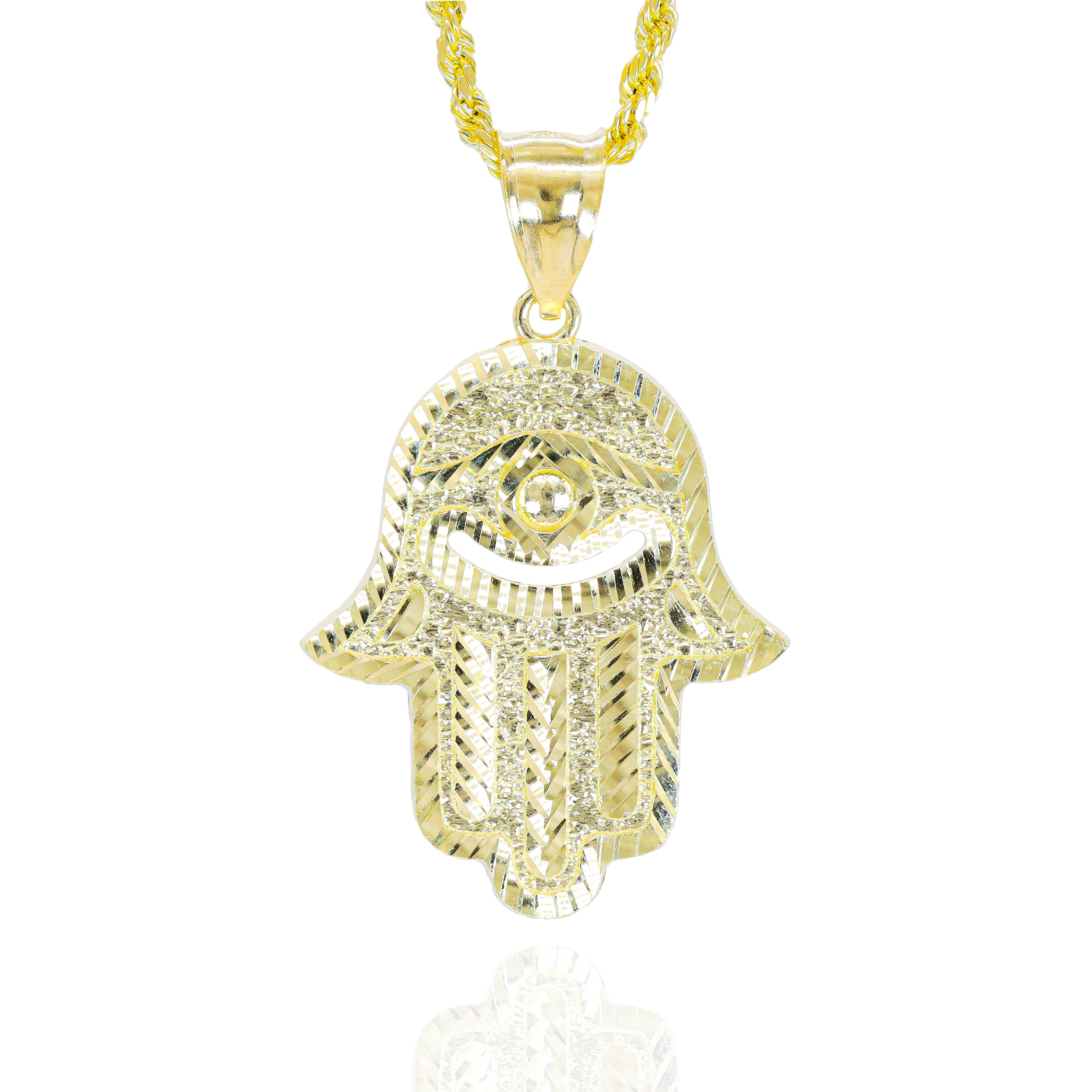 Nugget Cut Hamza Hand Solid Gold Pendant