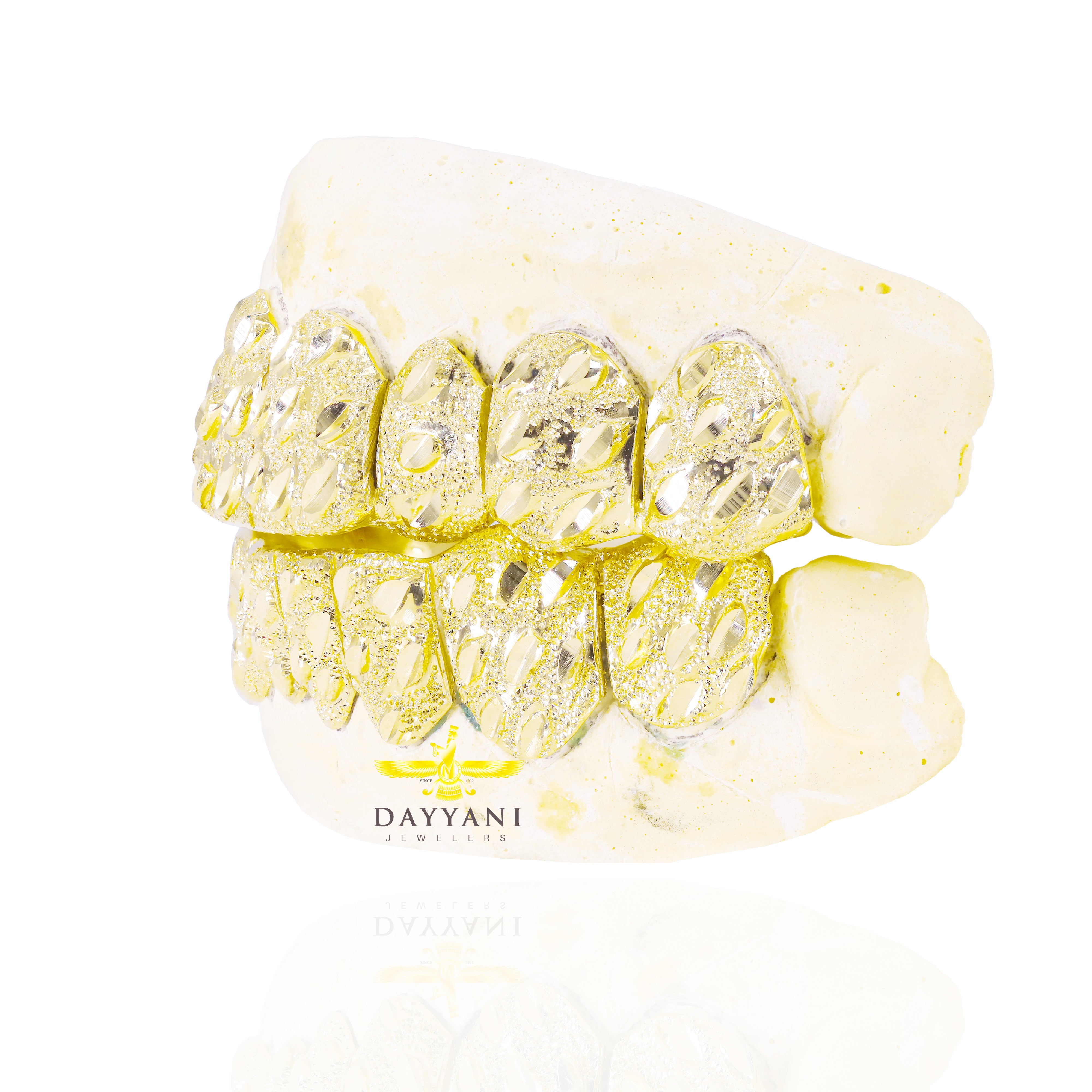 Custom Nugget Cut Diamond Dust Gold Grillz
