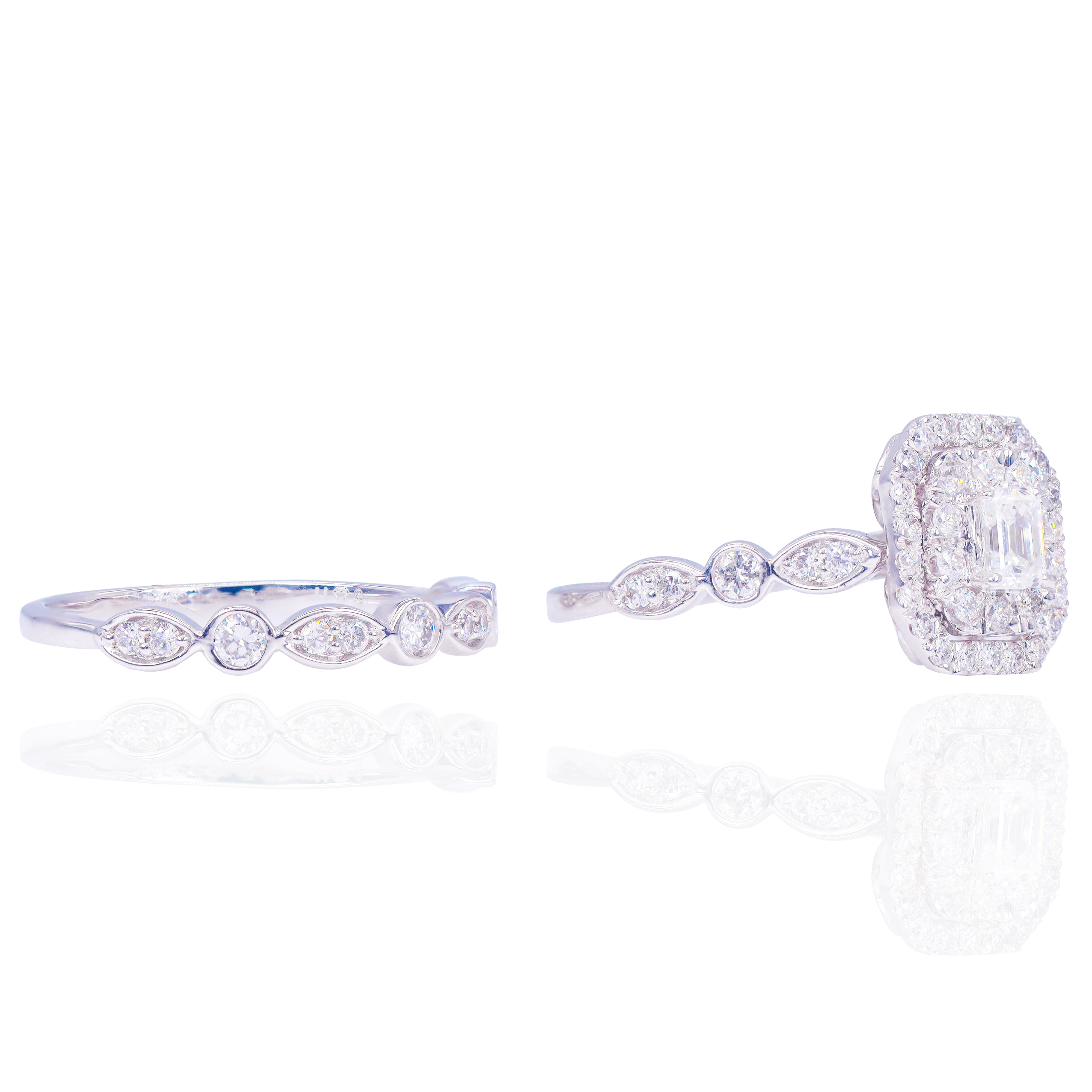 Multi-Shaped Bezeled Band Diamond Engagement Ring Duo