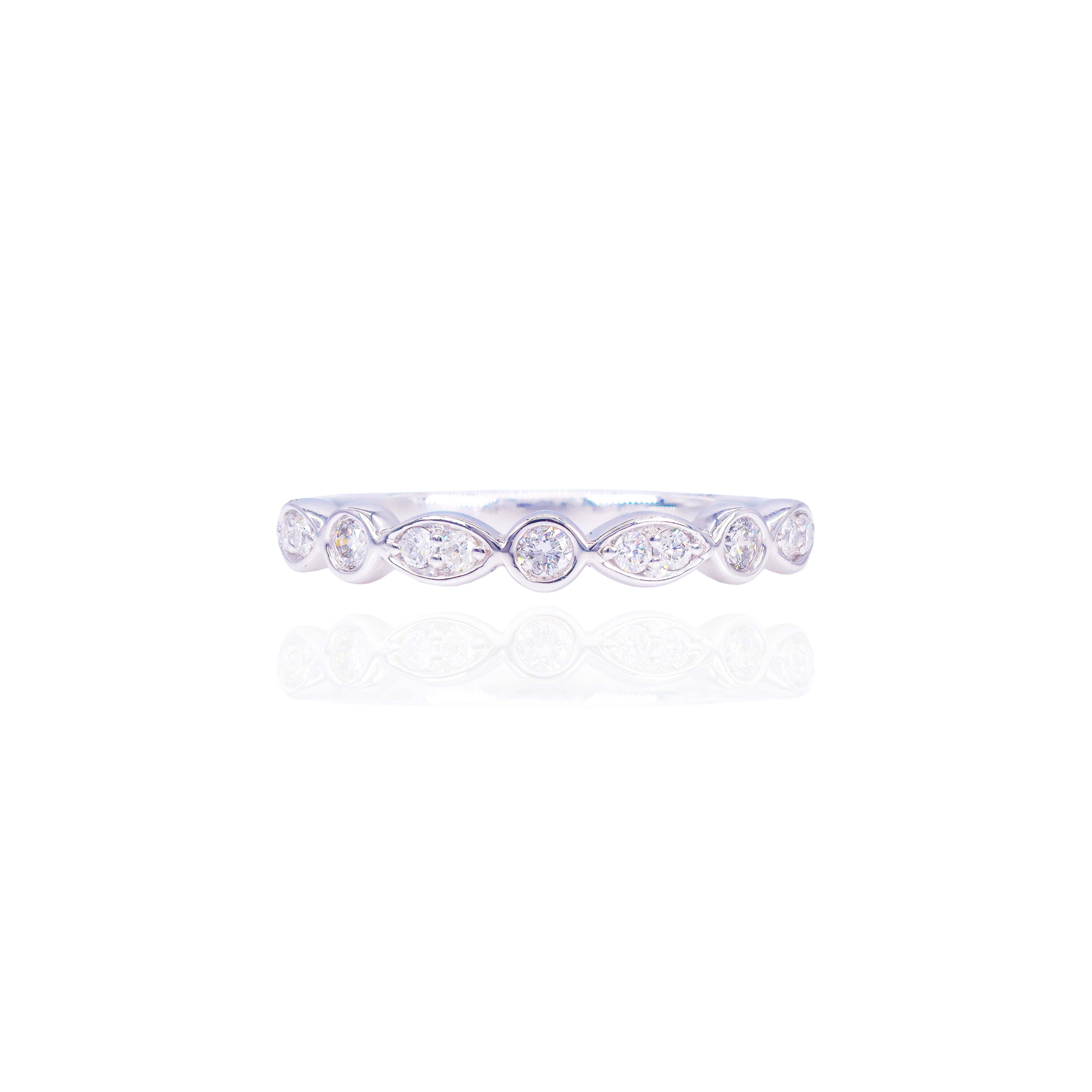 Multi-Shaped Bezeled Band Diamond Engagement Ring Duo