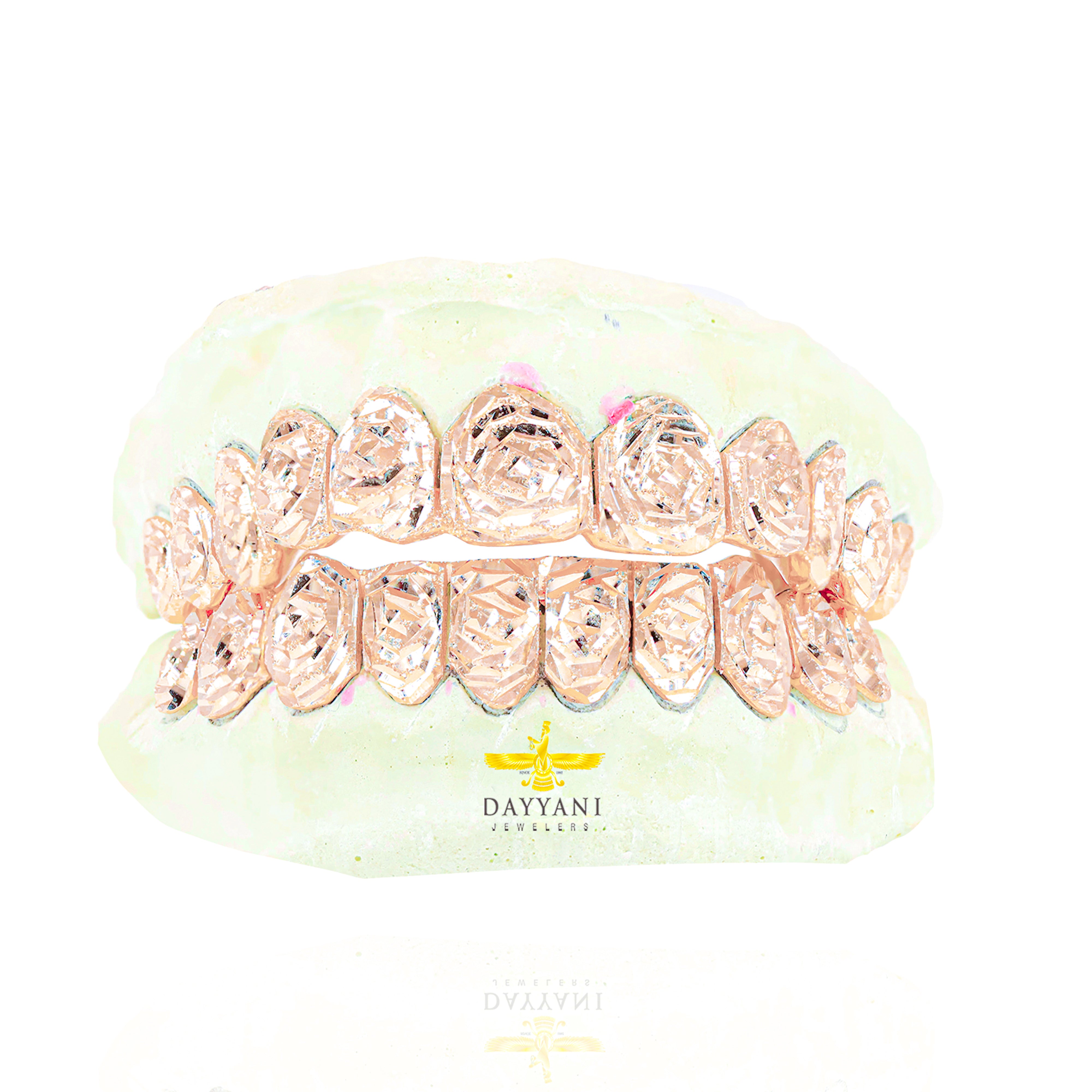 Custom Rose Cut & Diamond Dust Gold Grillz