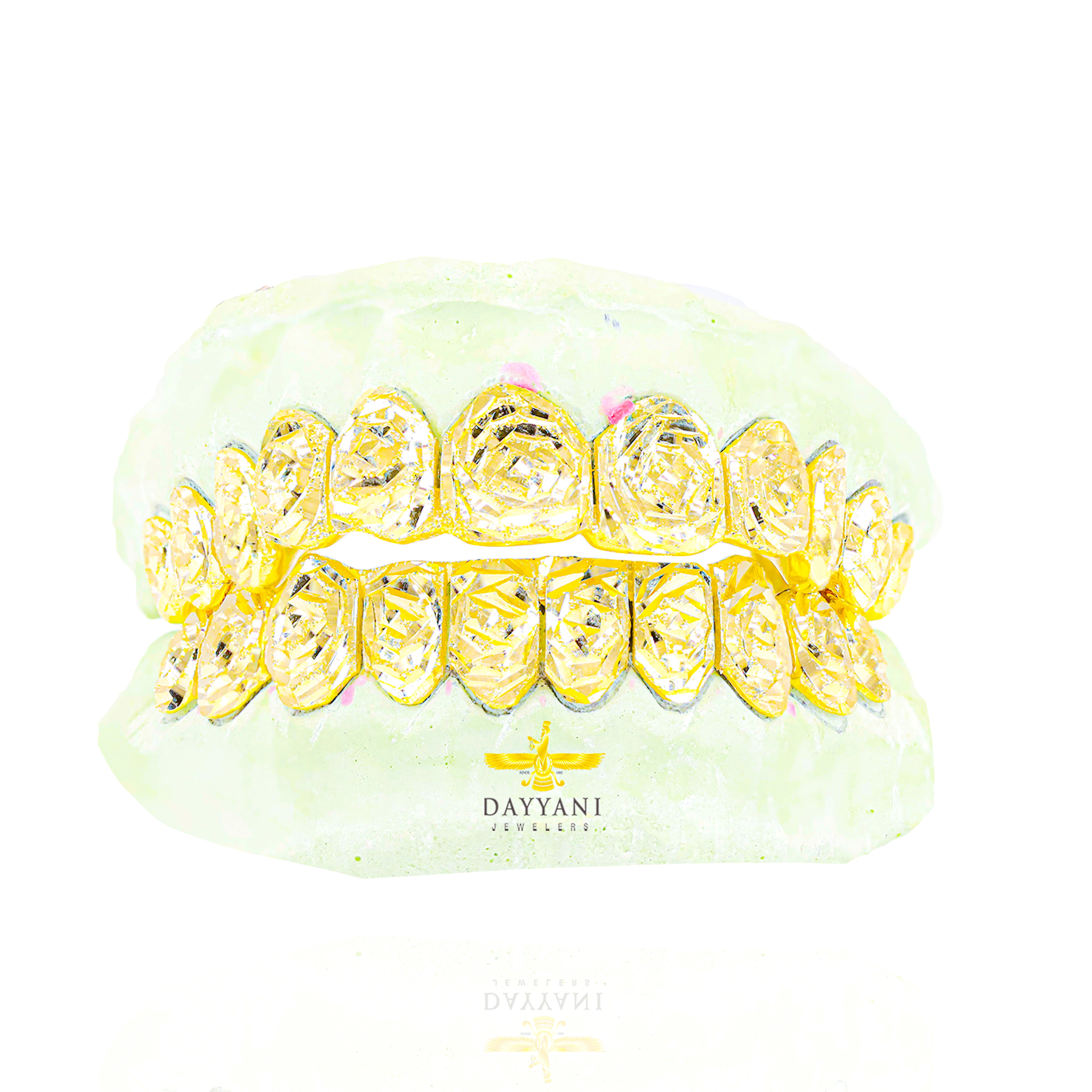 Custom Rose Cut & Diamond Dust Gold Grillz