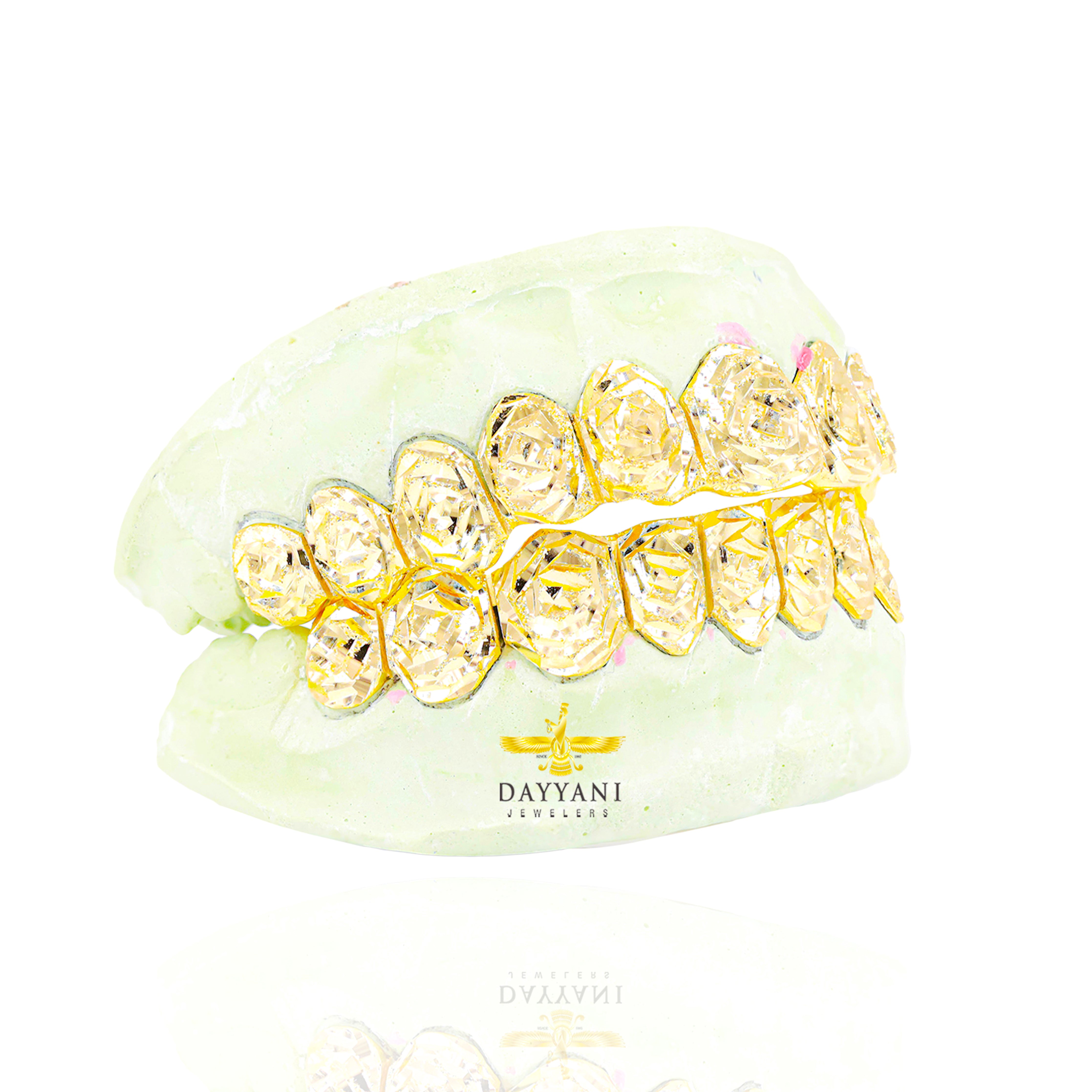 Custom Rose Cut & Diamond Dust Gold Grillz