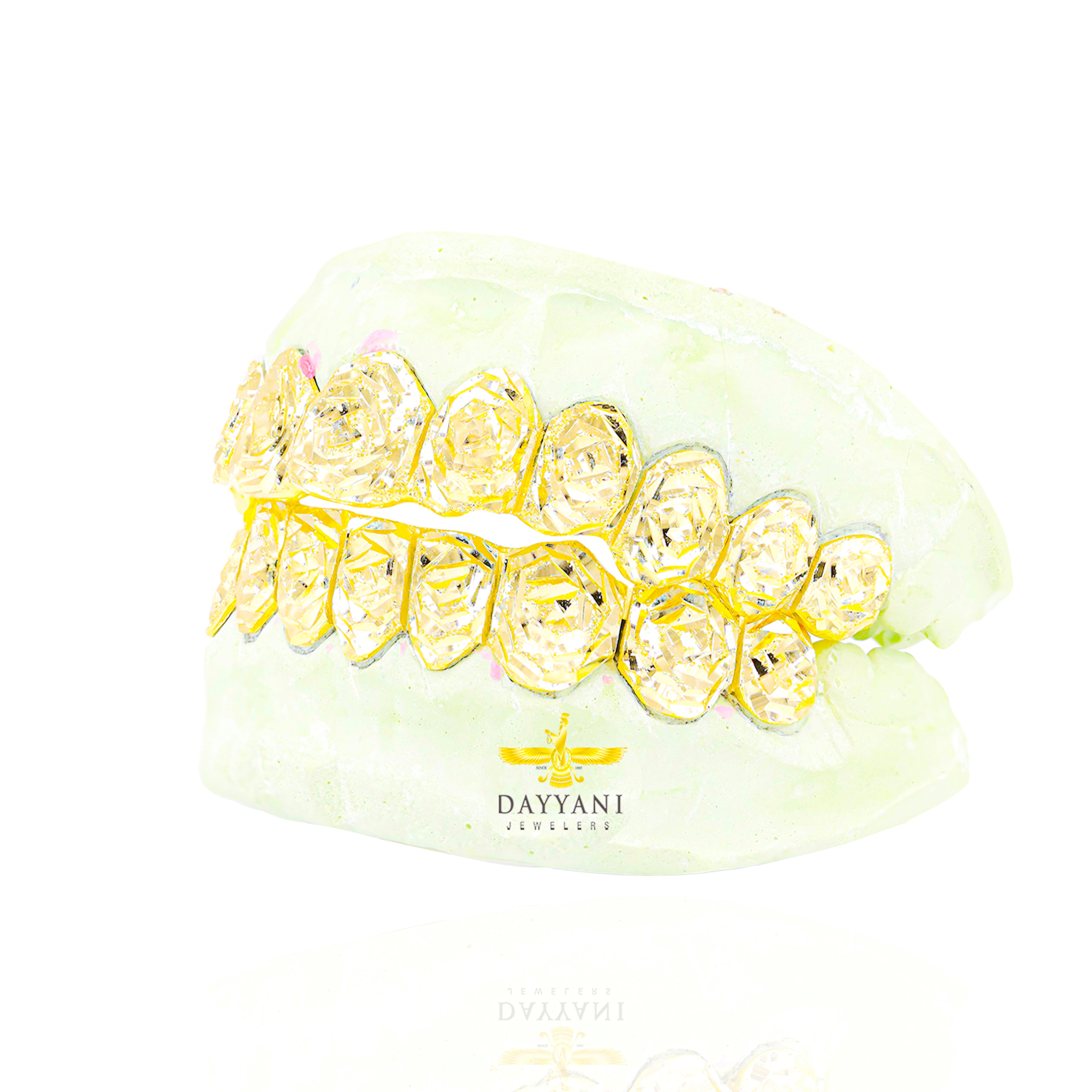 Custom Rose Cut & Diamond Dust Gold Grillz