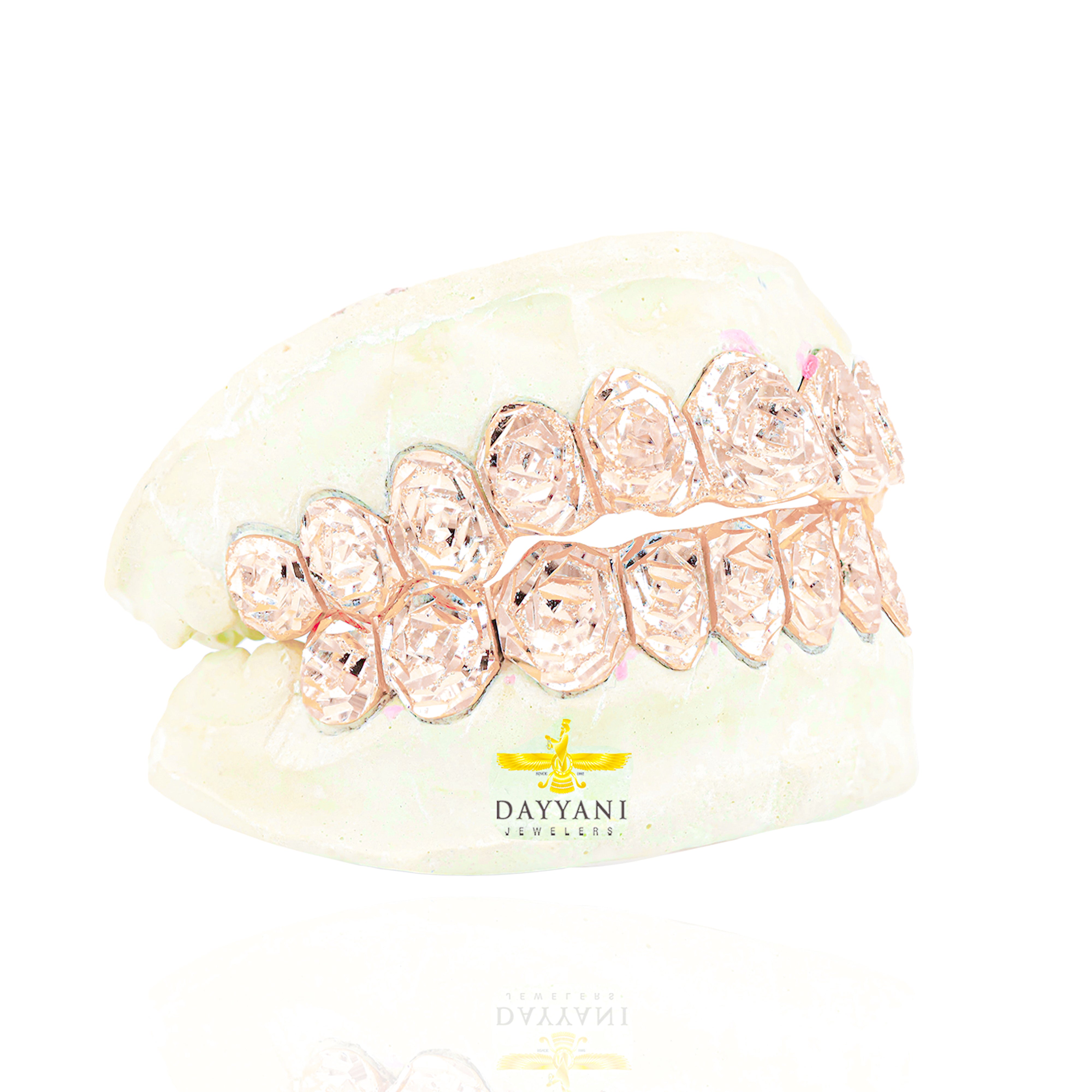 Custom Rose Cut & Diamond Dust Gold Grillz