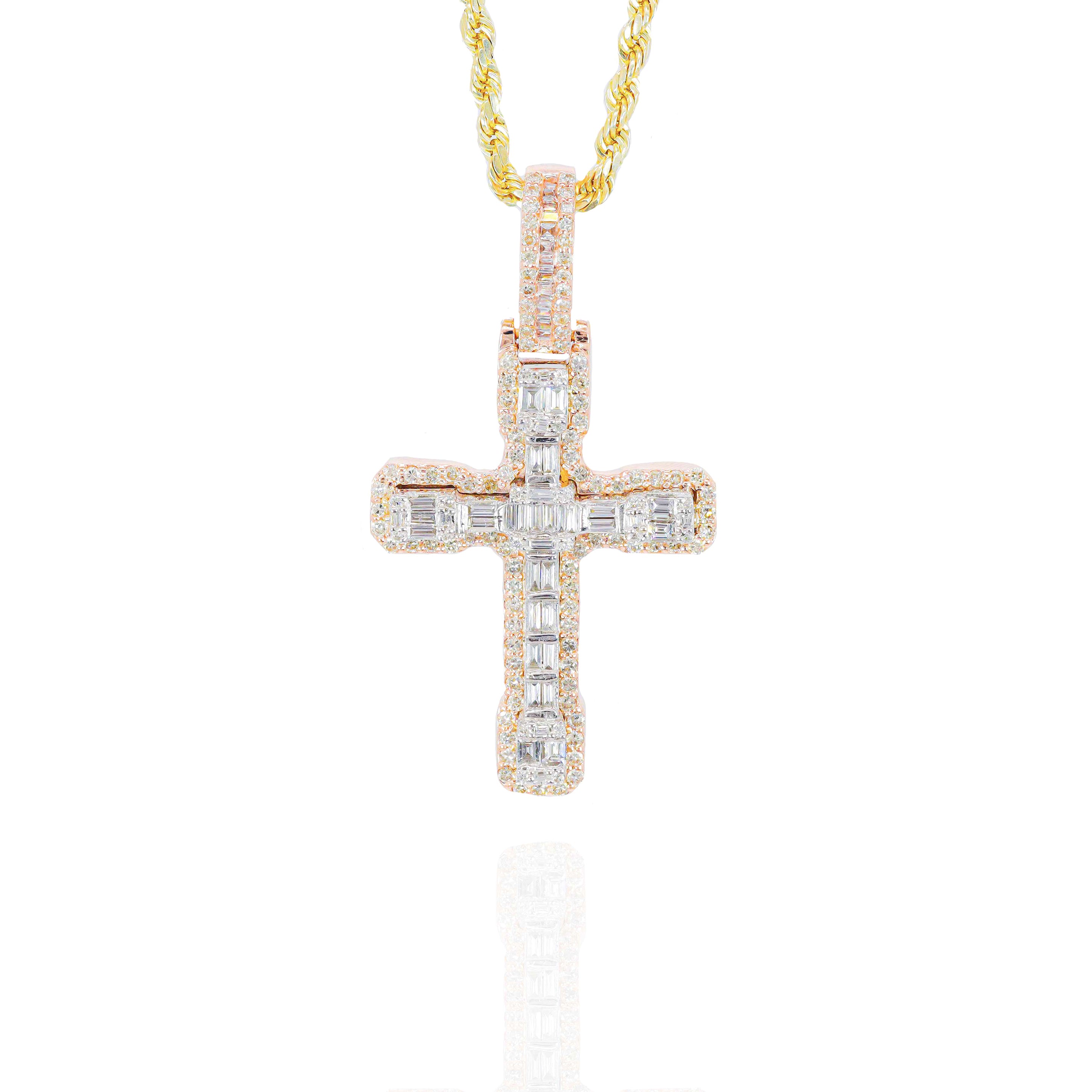 Two-Tone Baguette Diamond Cross Pendant
