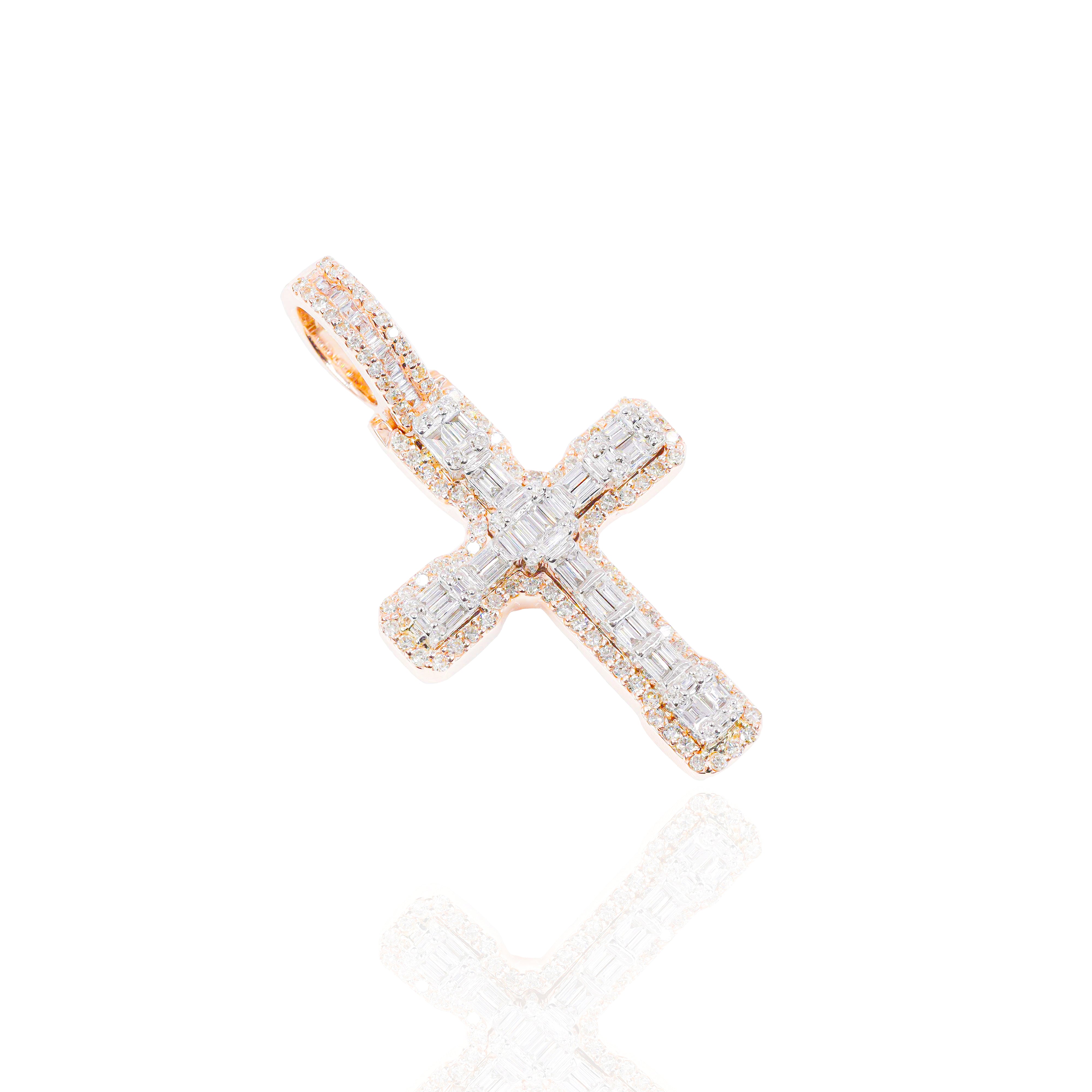 Two-Tone Baguette Diamond Cross Pendant