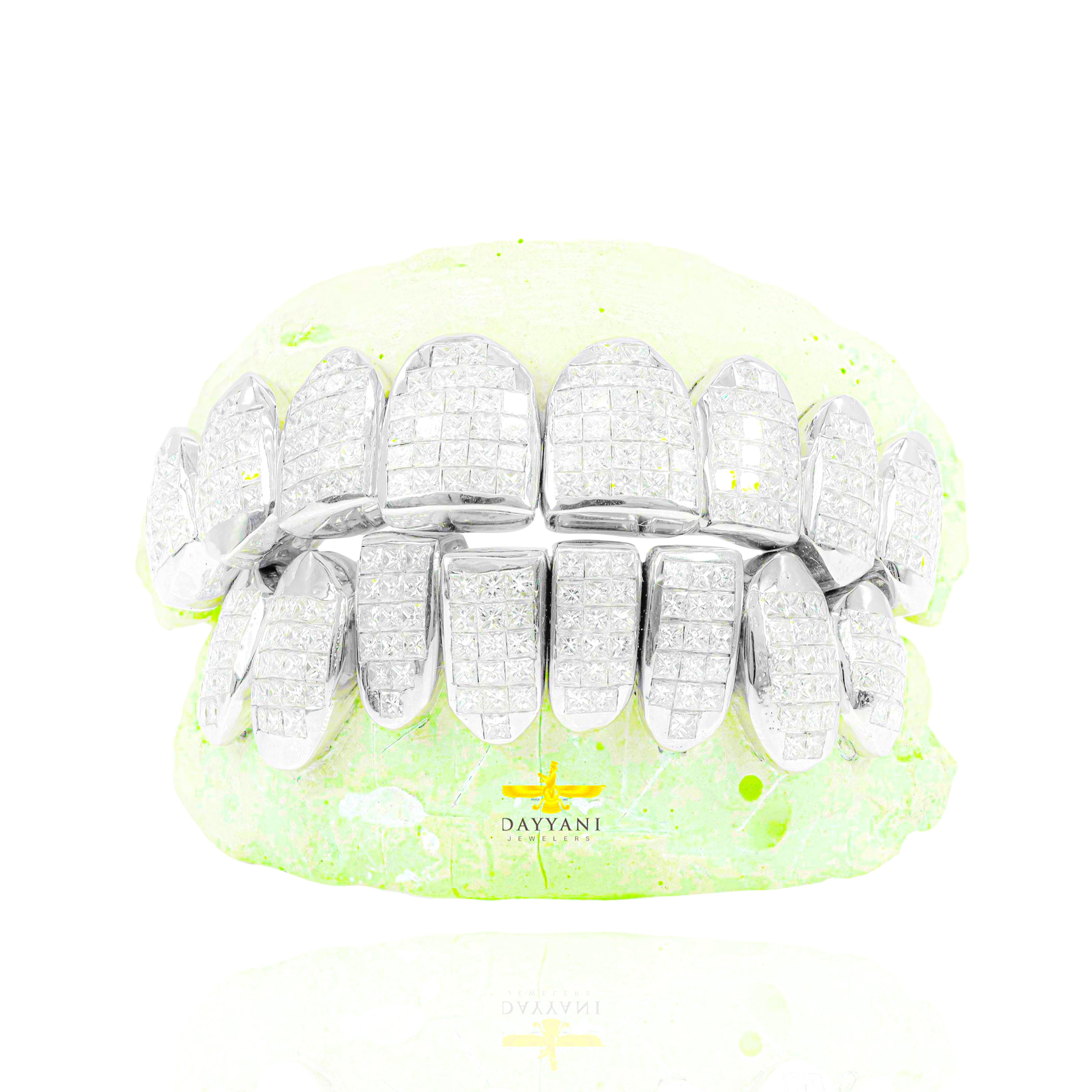 Custom SI Diamond Grillz Hand Set Natural Princess Cut Diamond Gold Grillz (Invisible Setting)