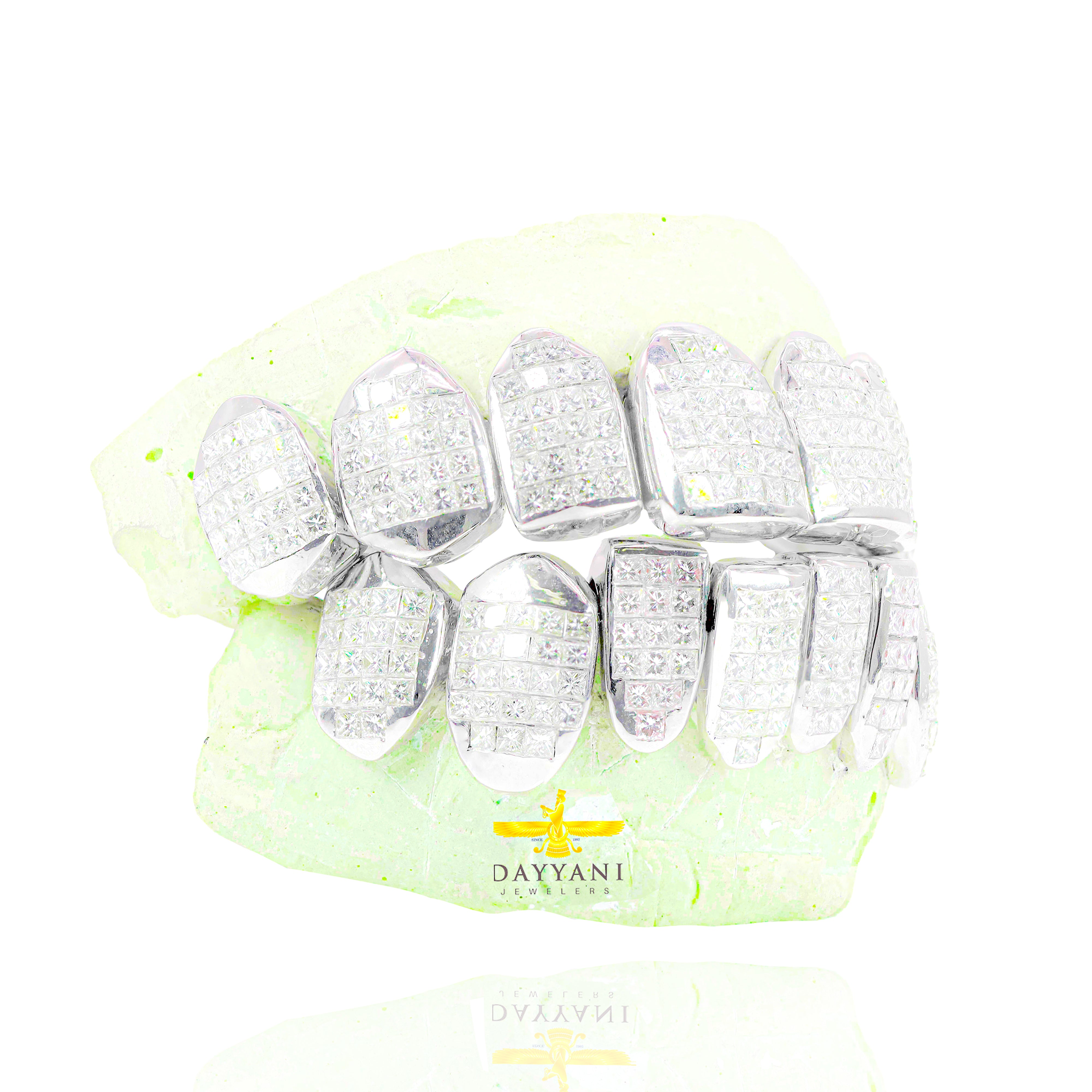 Custom SI Diamond Grillz Hand Set Natural Princess Cut Diamond Gold Grillz (Invisible Setting)