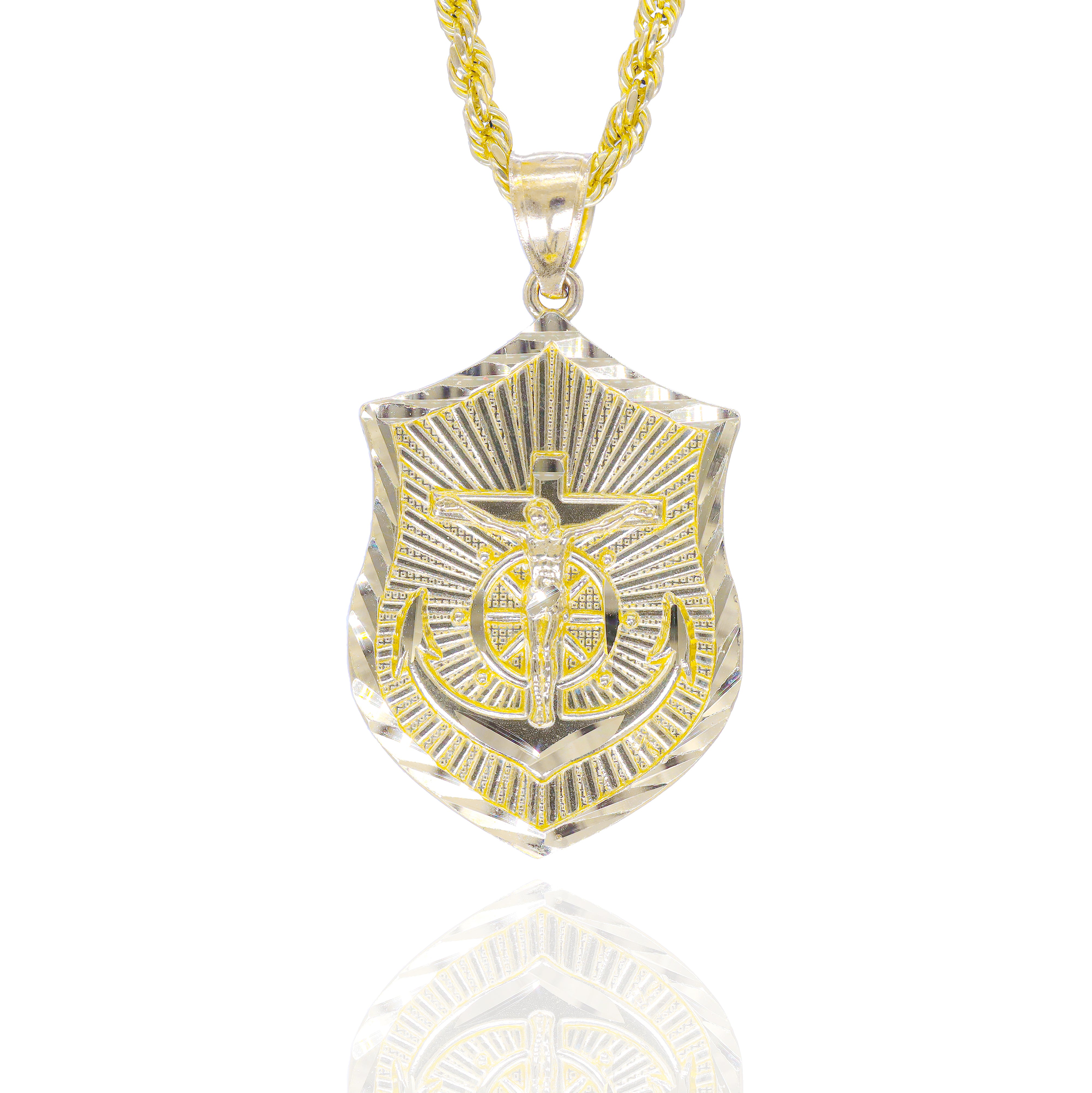 Solid Gold Anchor Charm in a Badge Shape