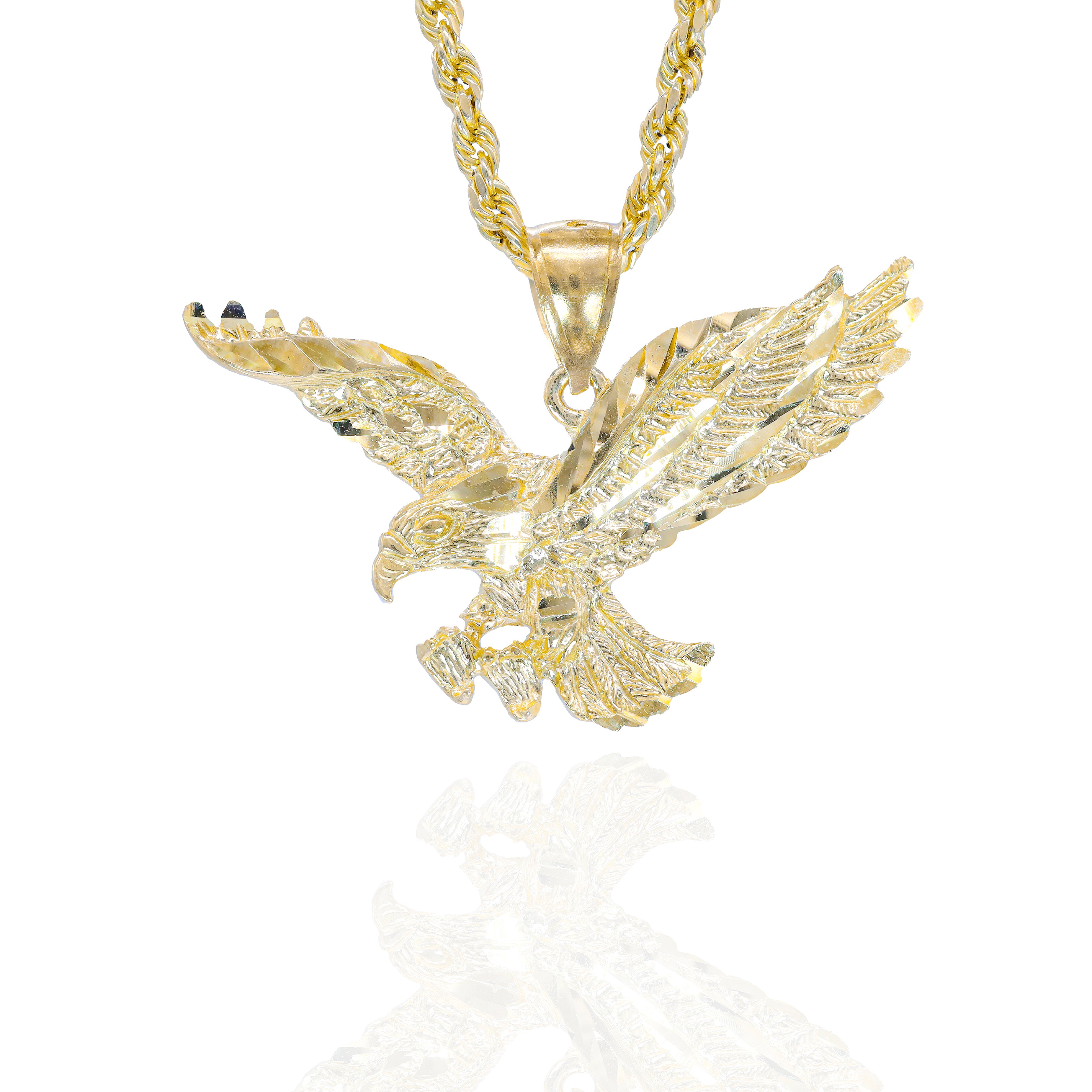 Gold eagle pendant on a gold chain