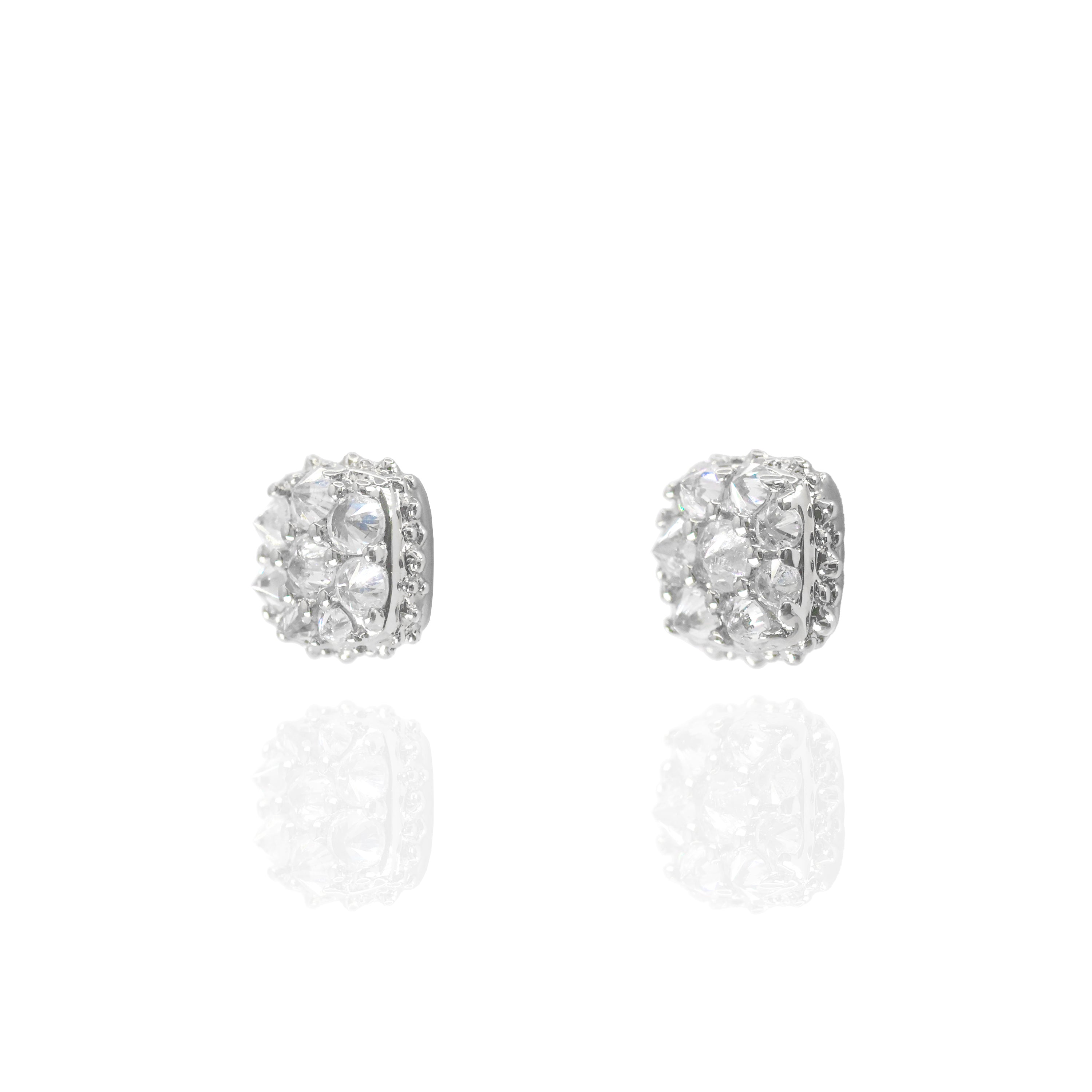 Upside Down Setting Diamond Square Cluster Earrings