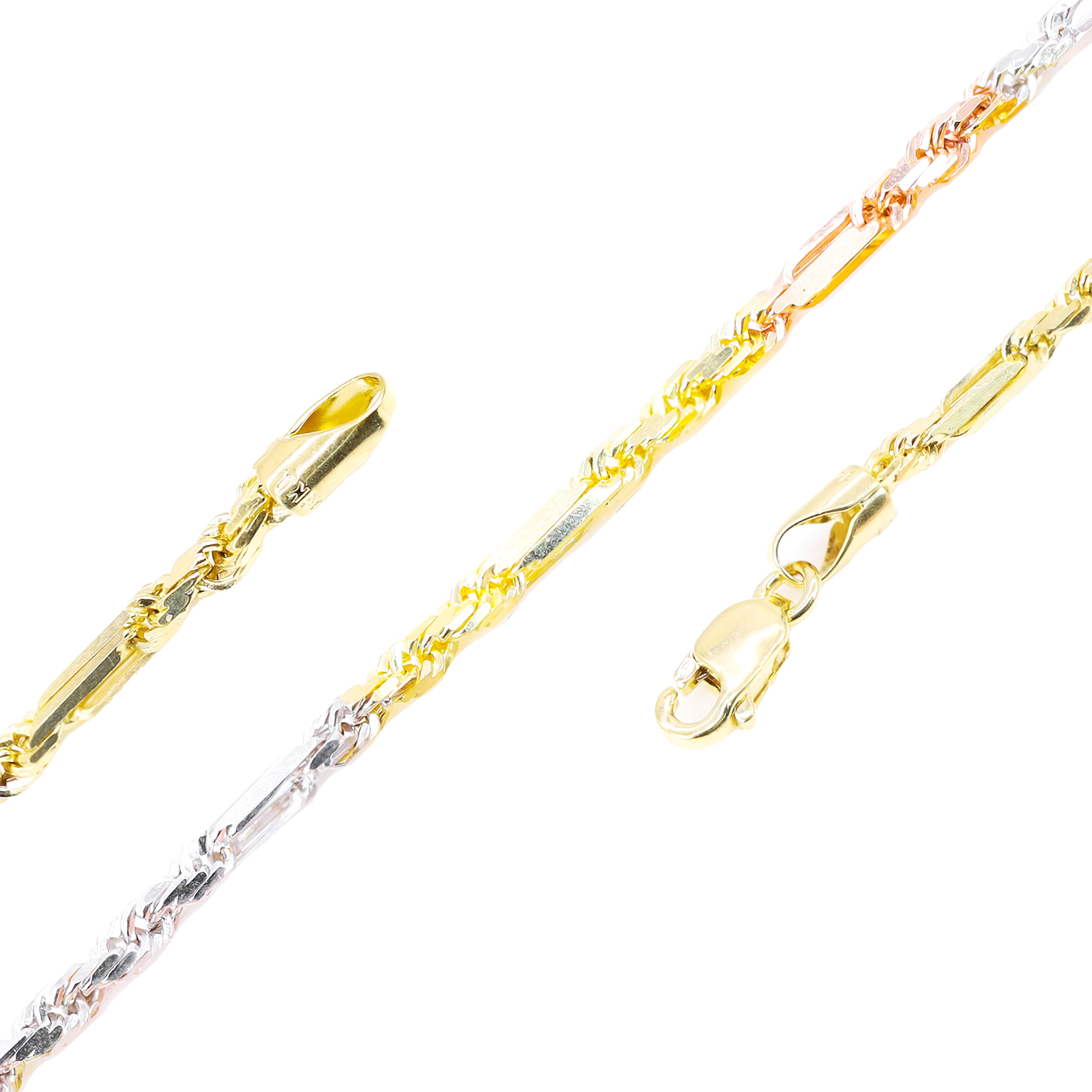 14KT Tri-Tone Solid Milano Gold Chain