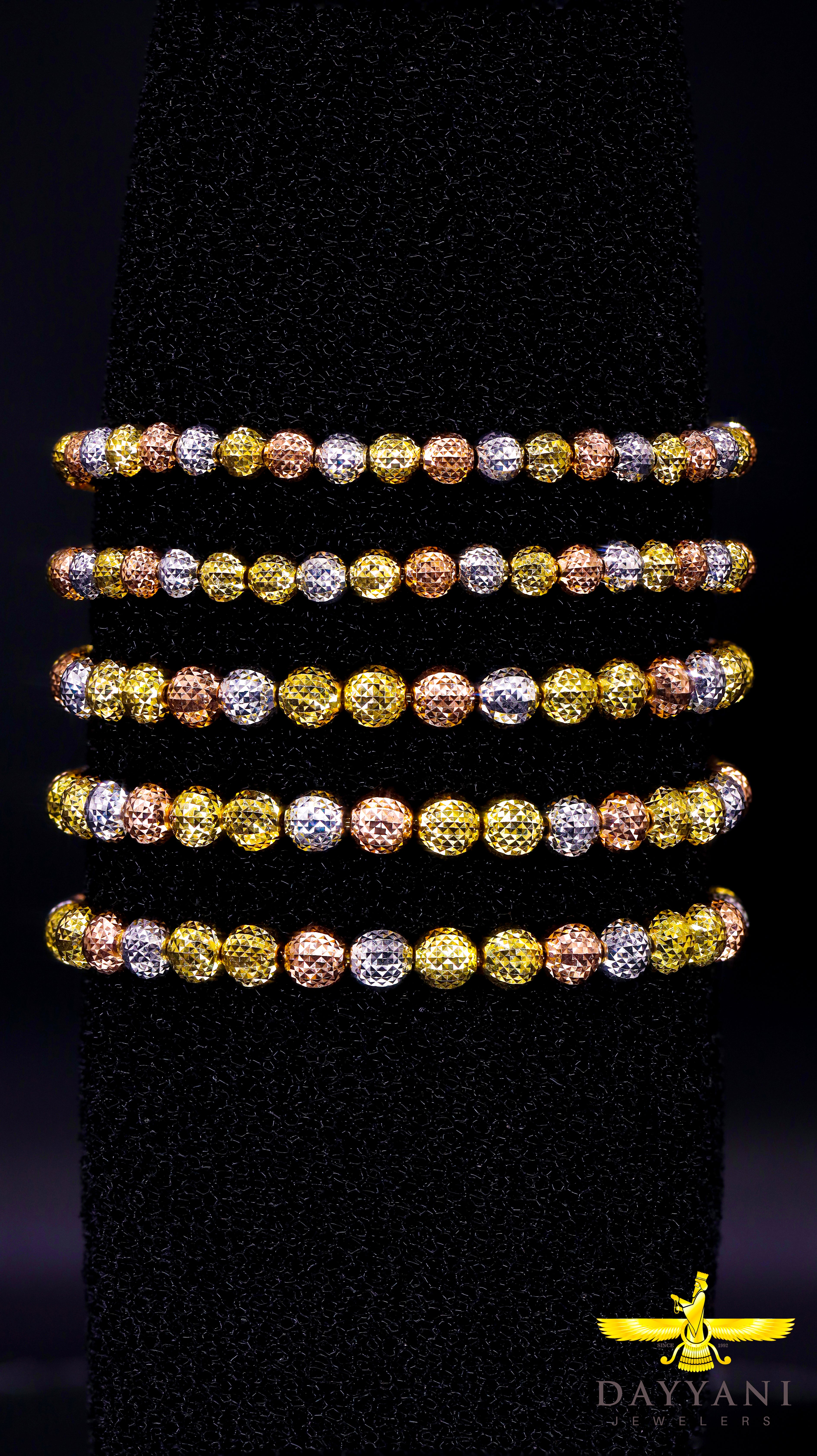 14KT Tri-Tone Disco Ball Candy Link Gold Bracelet