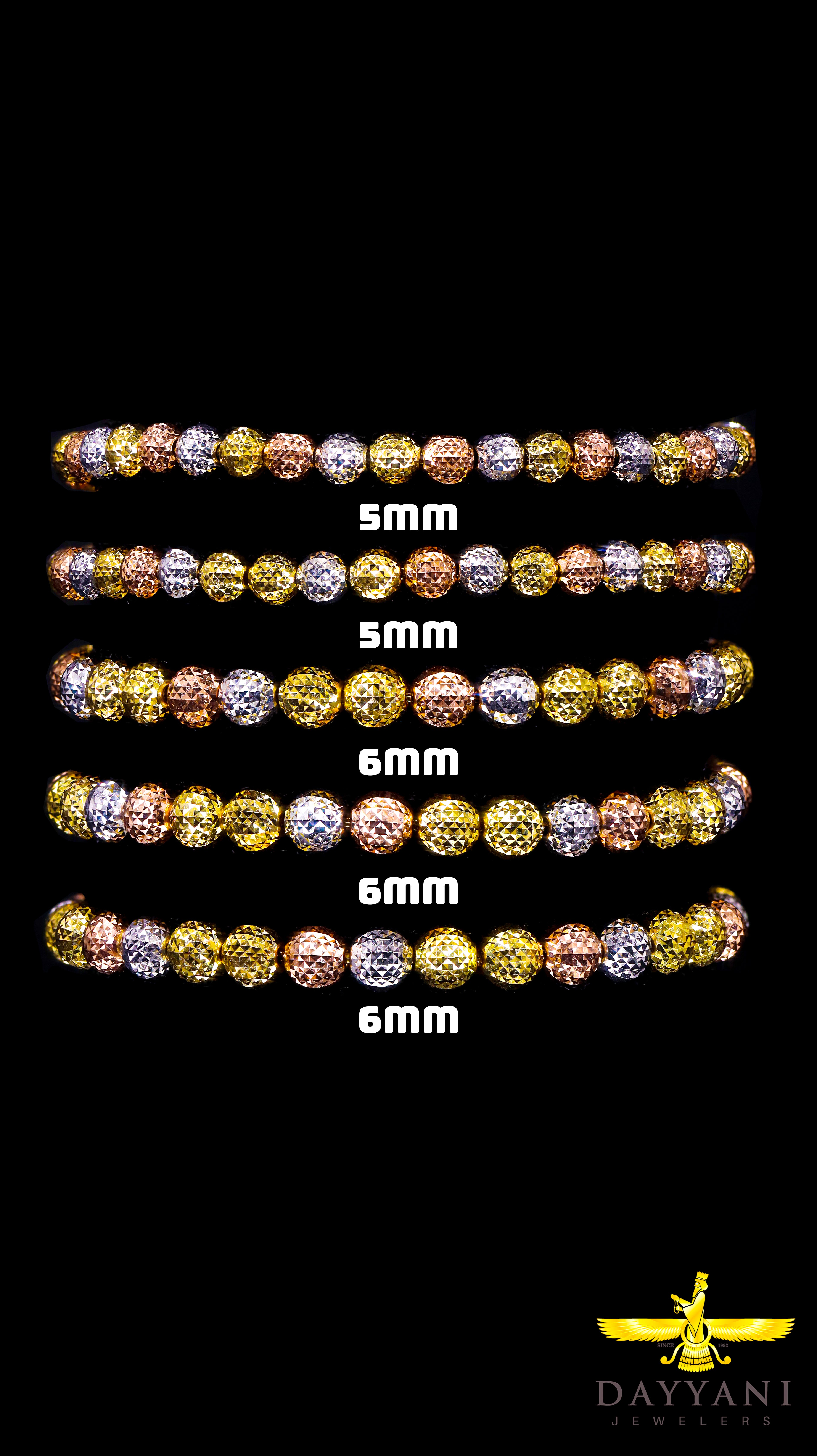 14KT Tri-Tone Disco Ball Candy Link Gold Bracelet