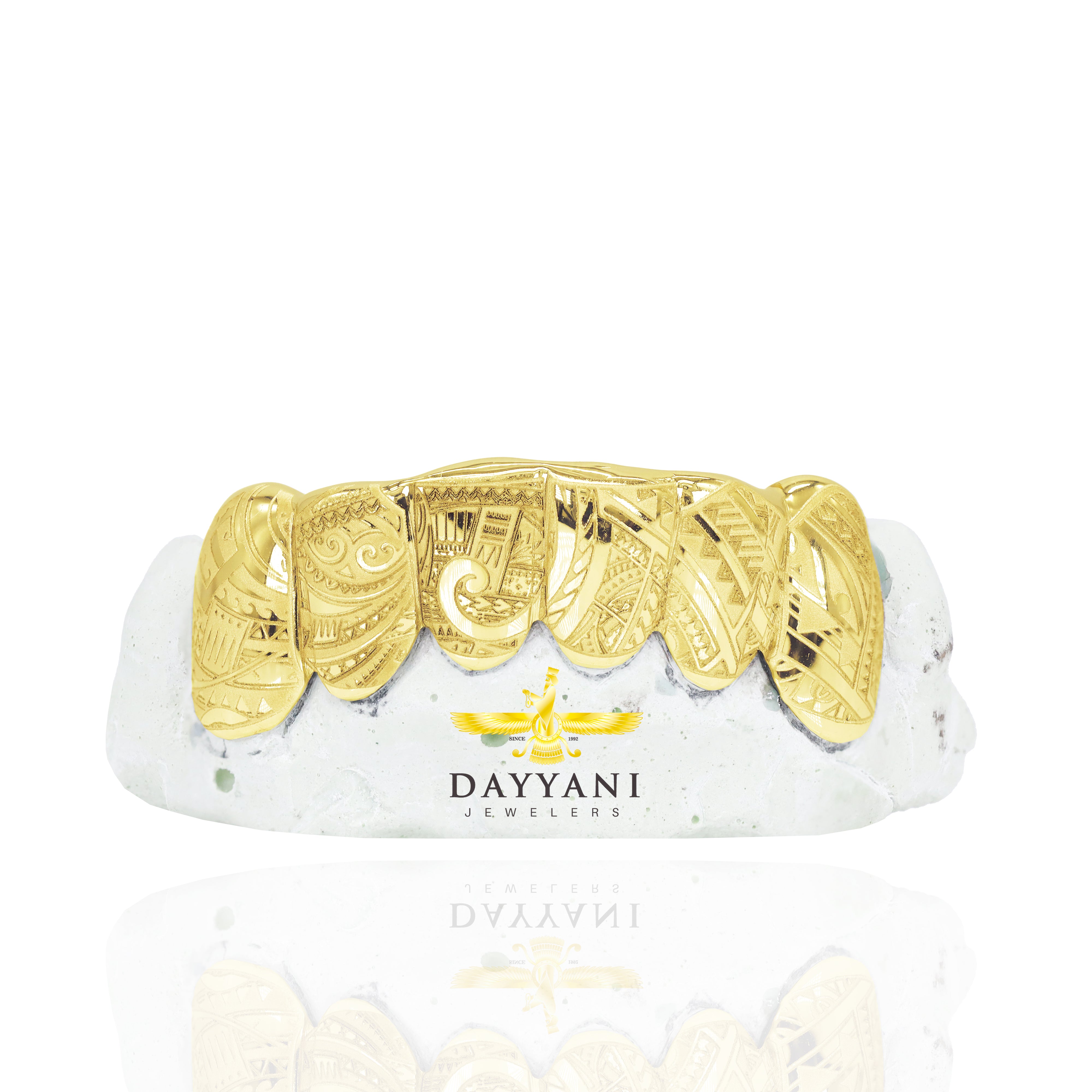 Custom Grillz with Tribal Engravings Gold Grillz