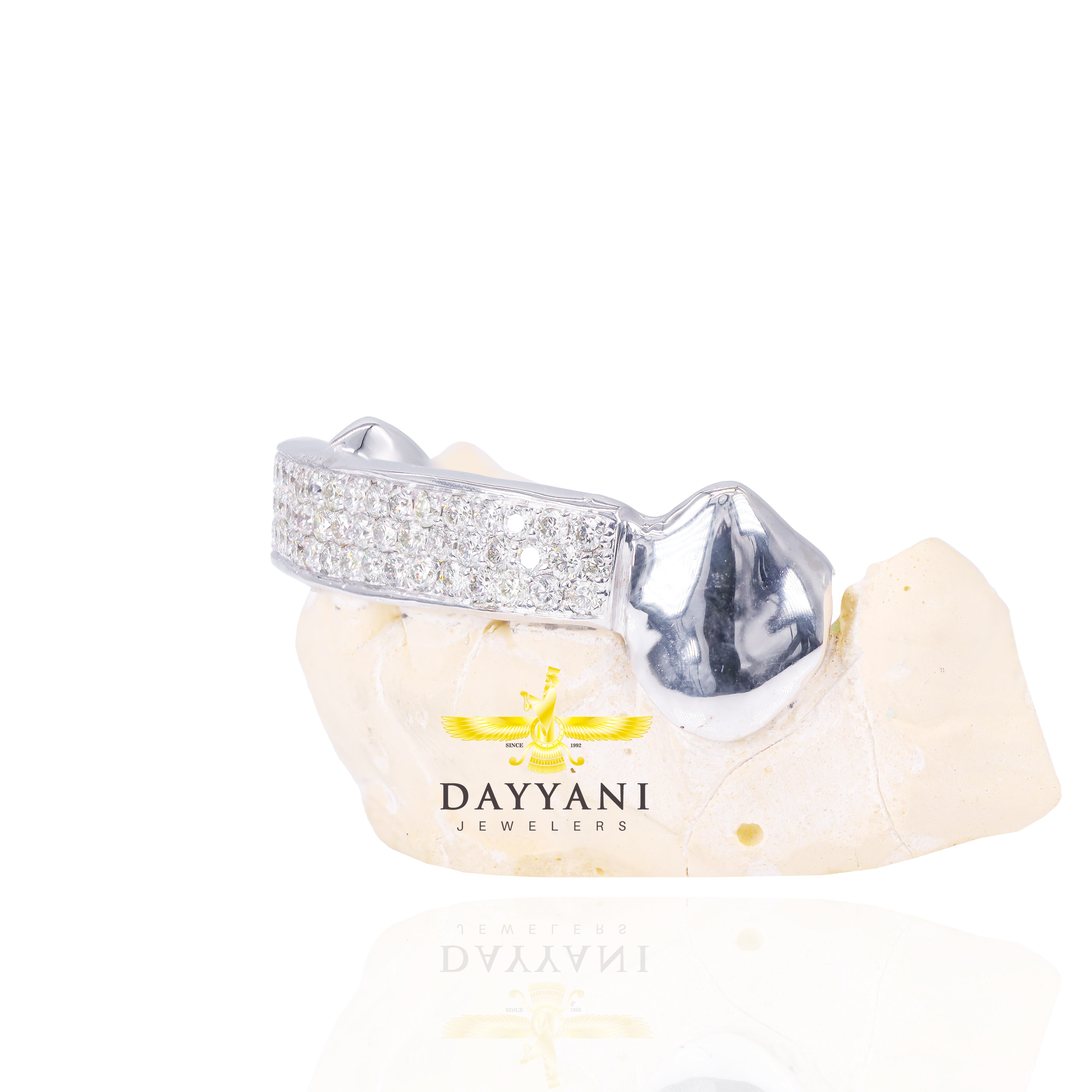 Custom Three Row Diamond Bar Gold Grillz