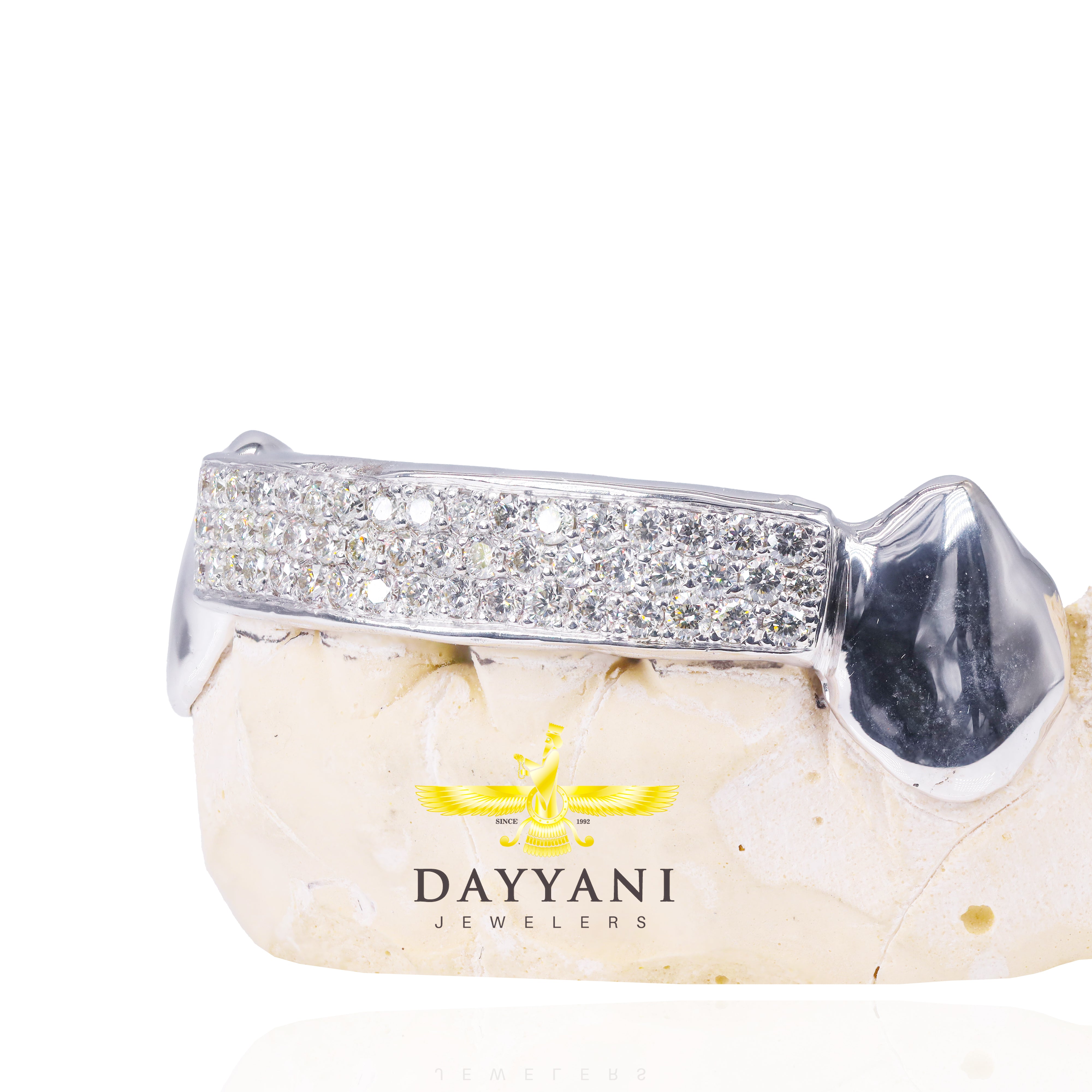 Custom Three Row Diamond Bar Gold Grillz