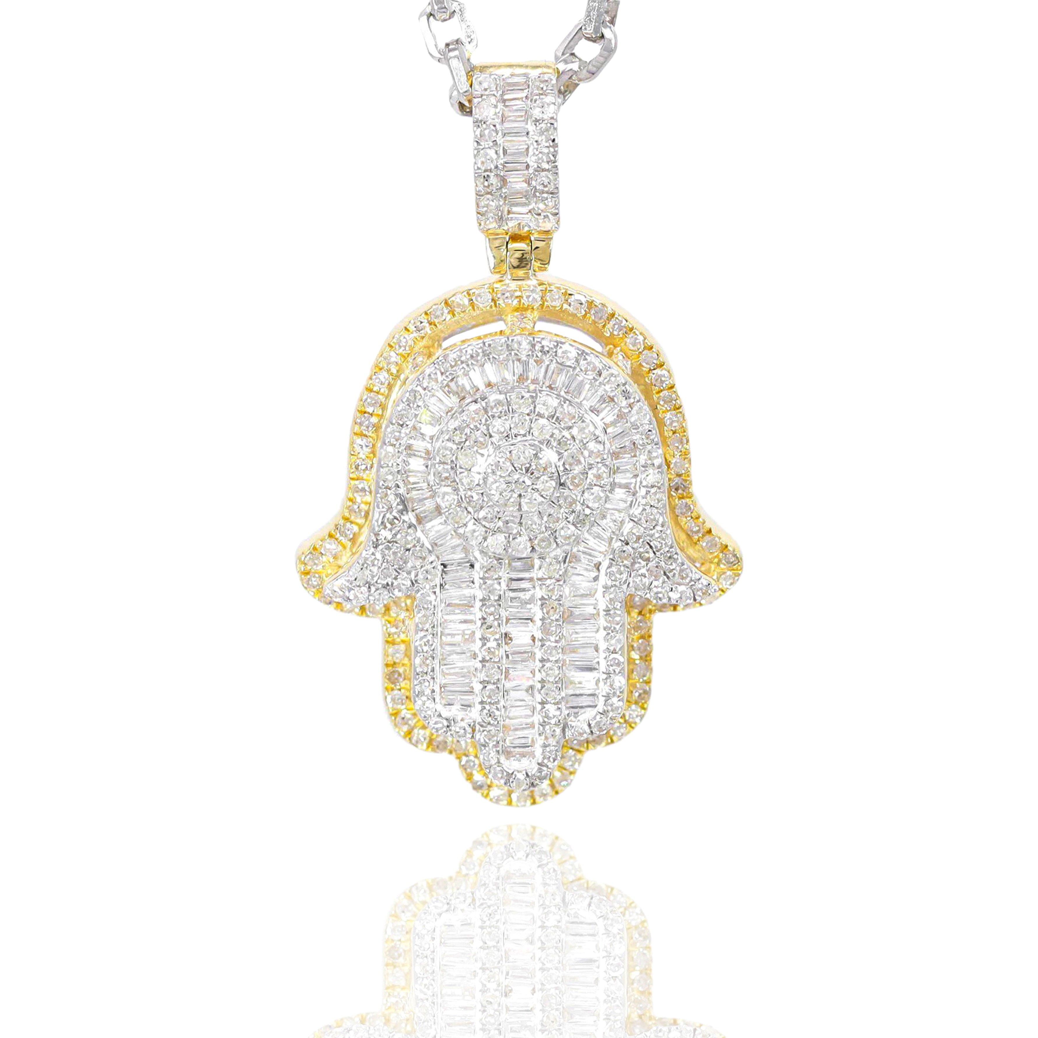 Two-Tone Hamza Hand Diamond Pendant