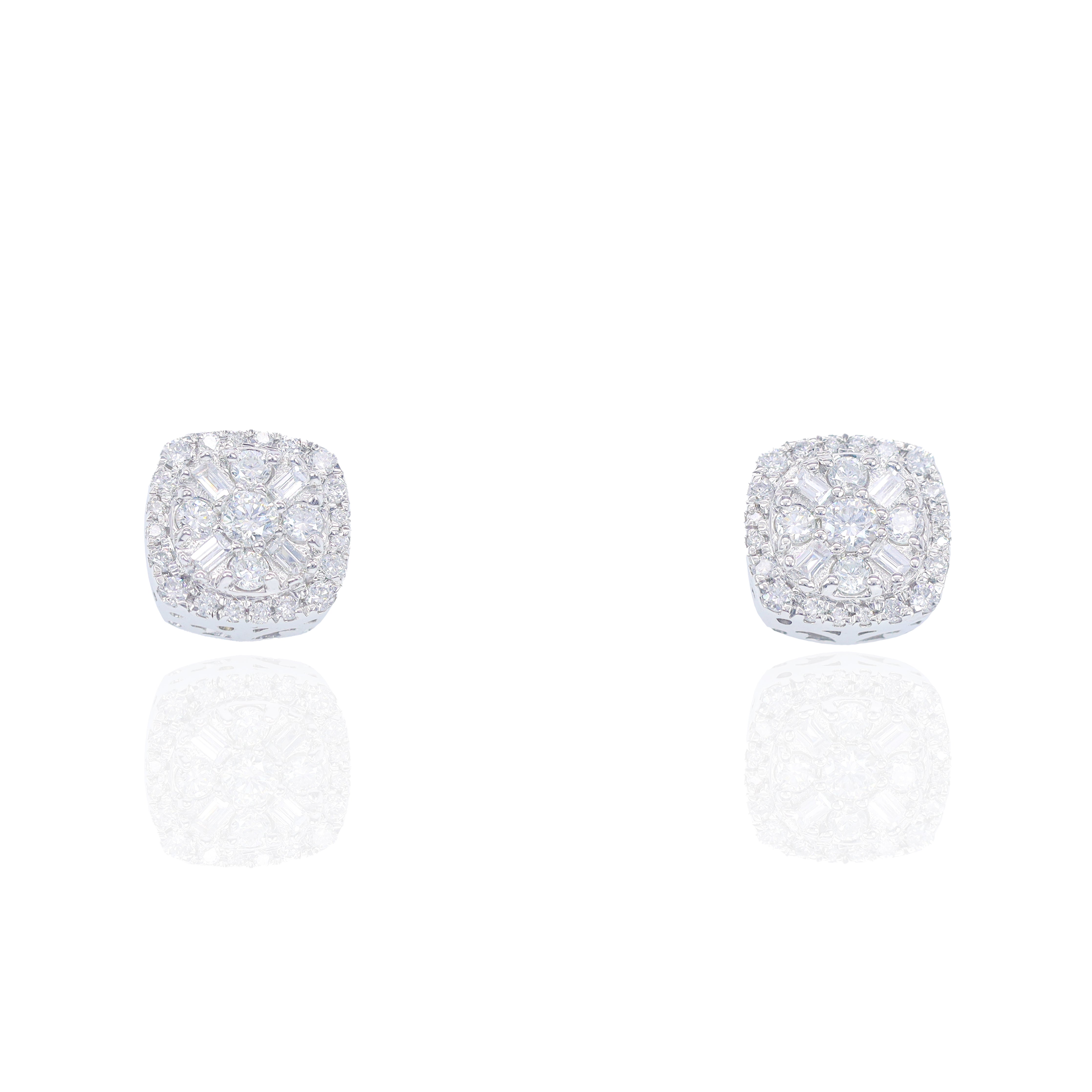 Alternating Round & Baguette Diamond Square Earrings