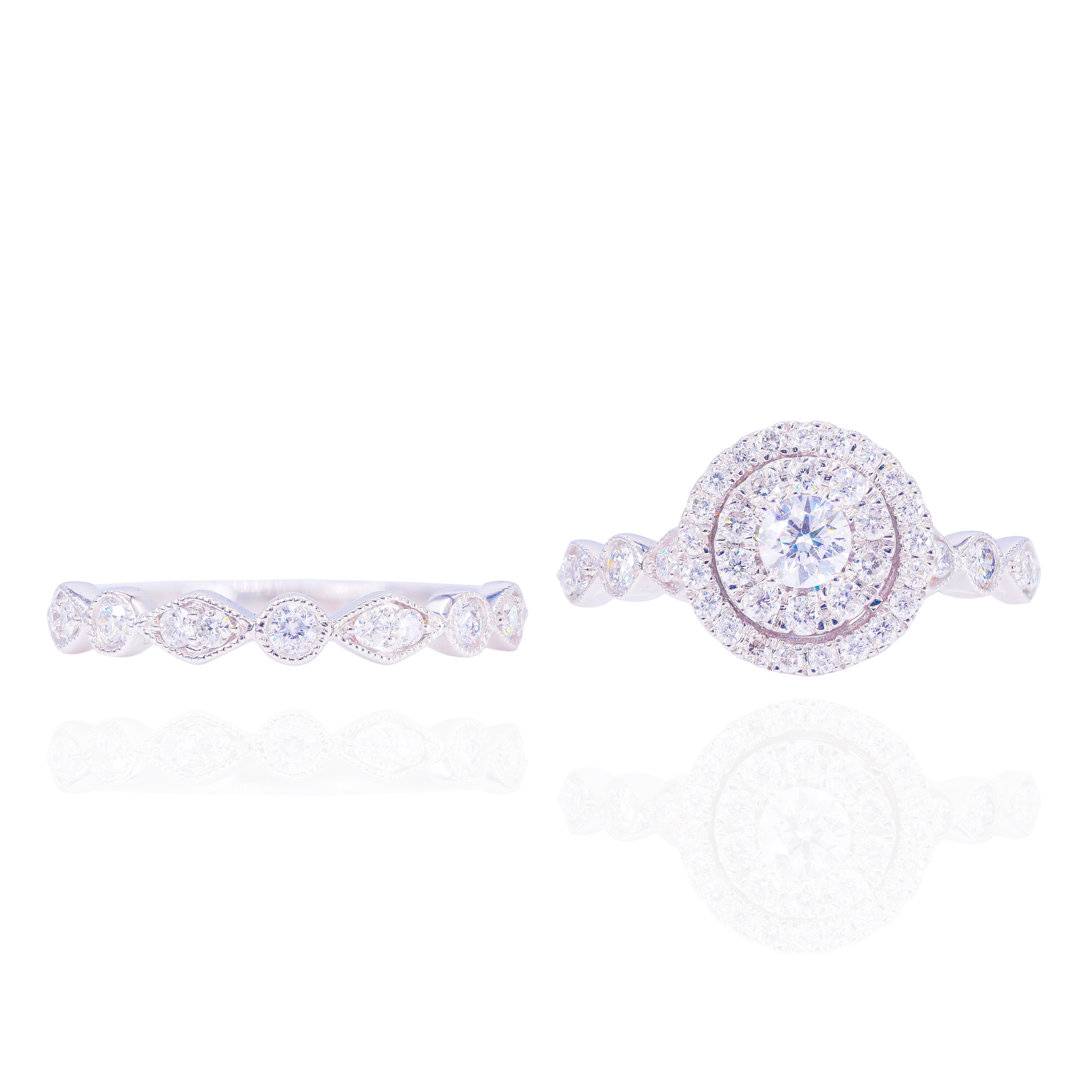 Multi-Shaped Bezeled Band Diamond Engagement Ring Duo