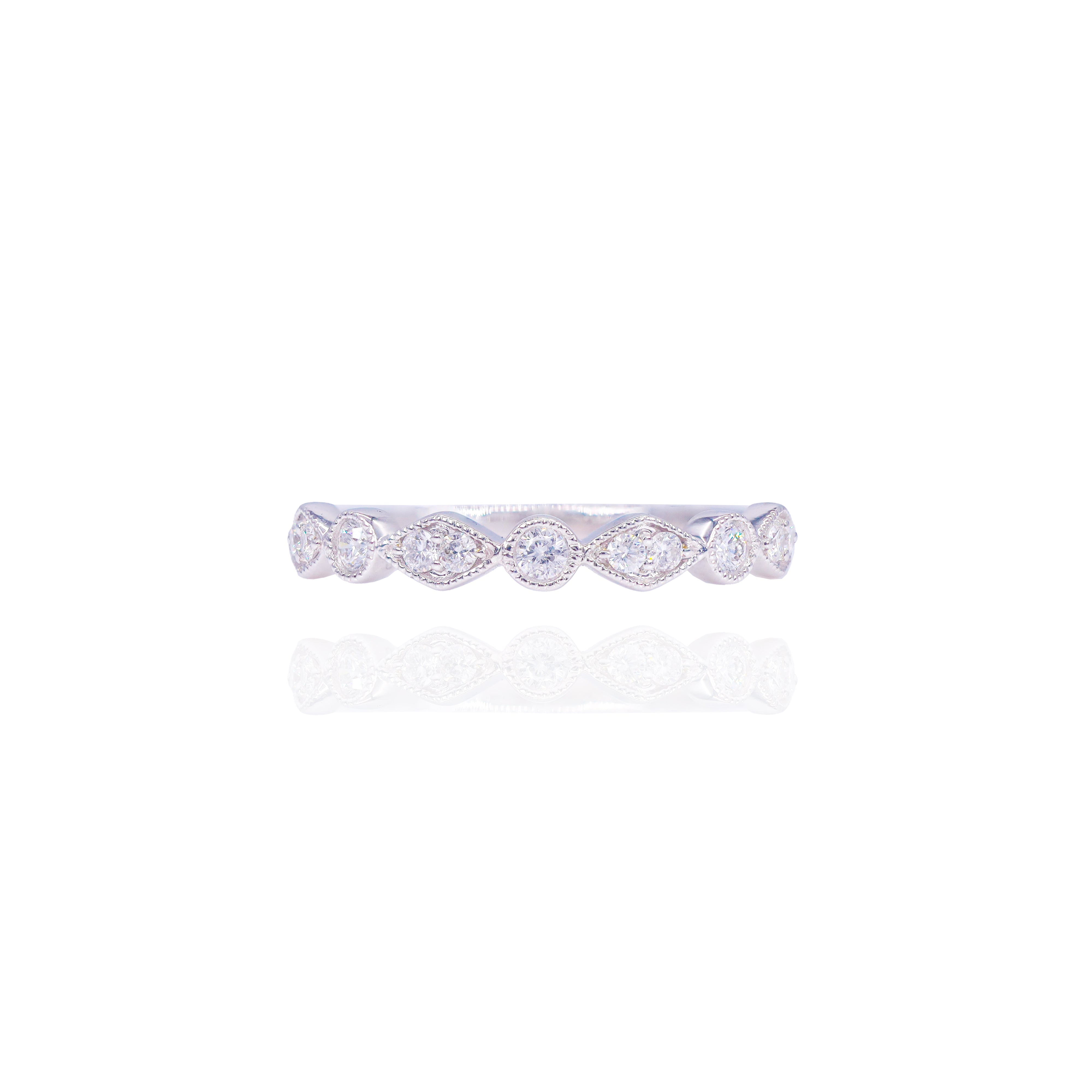 Multi-Shaped Bezeled Band Diamond Engagement Ring Duo