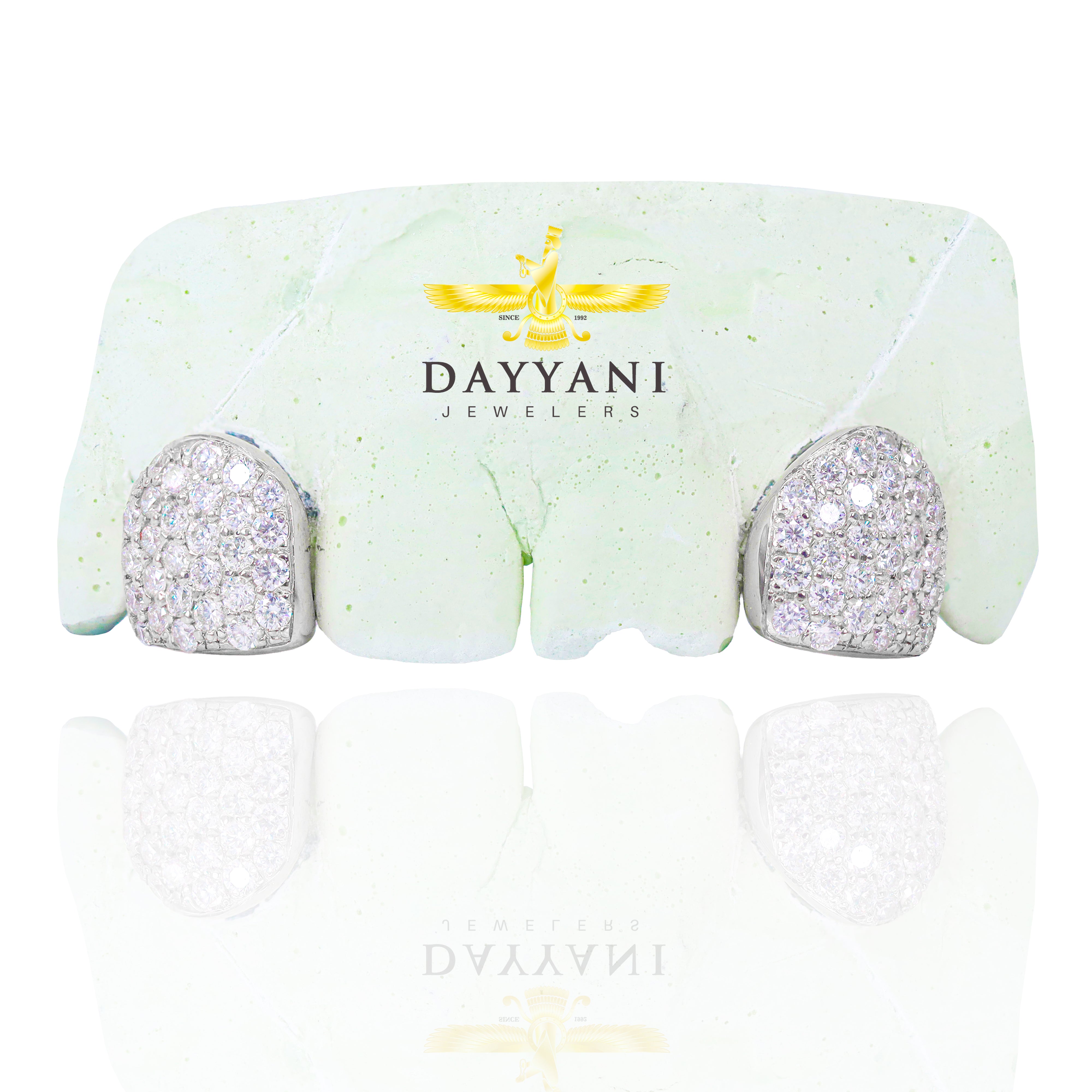 Custom 2 Teeth Incisors Diamond Grillz with Back Bar