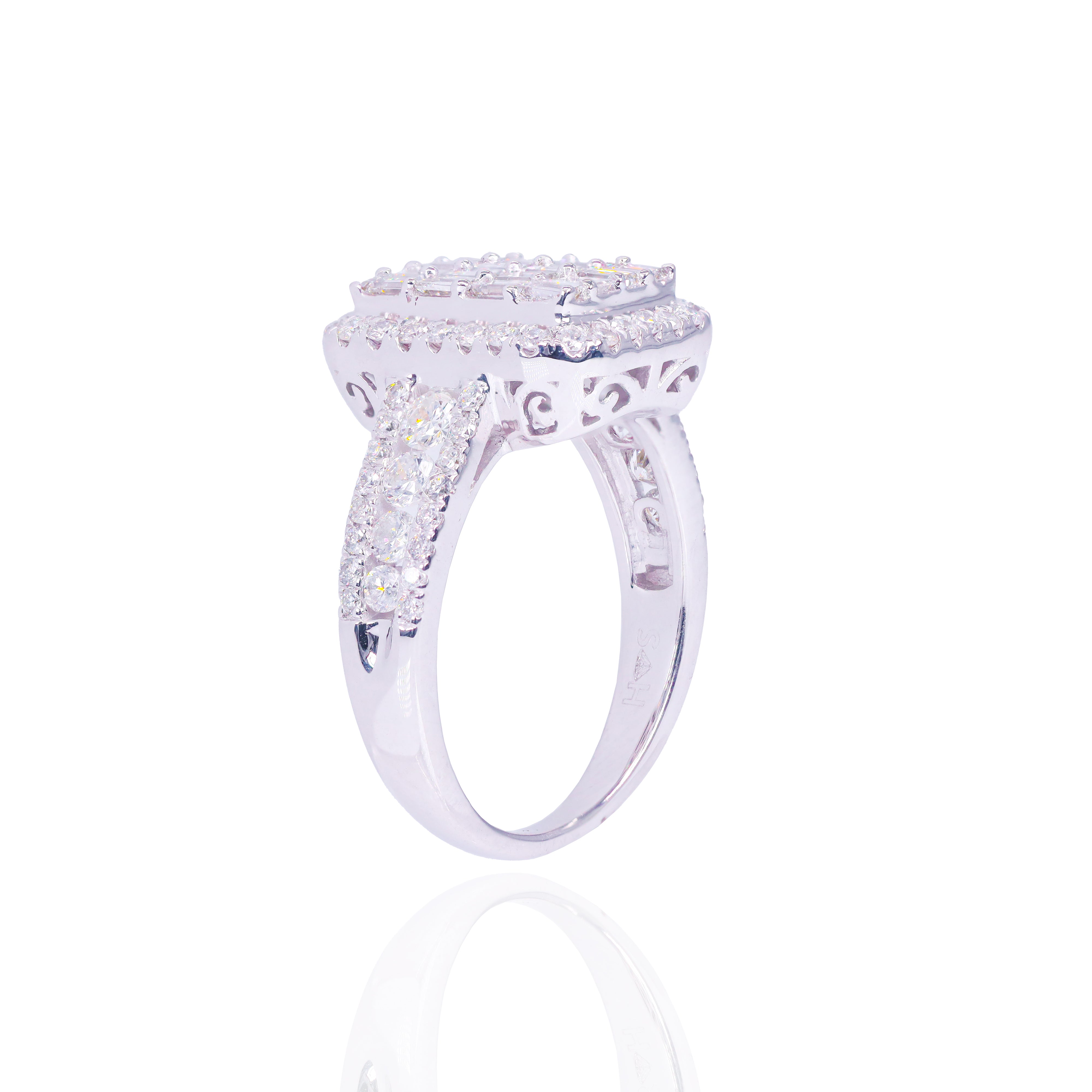 Emerald with Halo & Gradual Diamond Band Engagement Ring