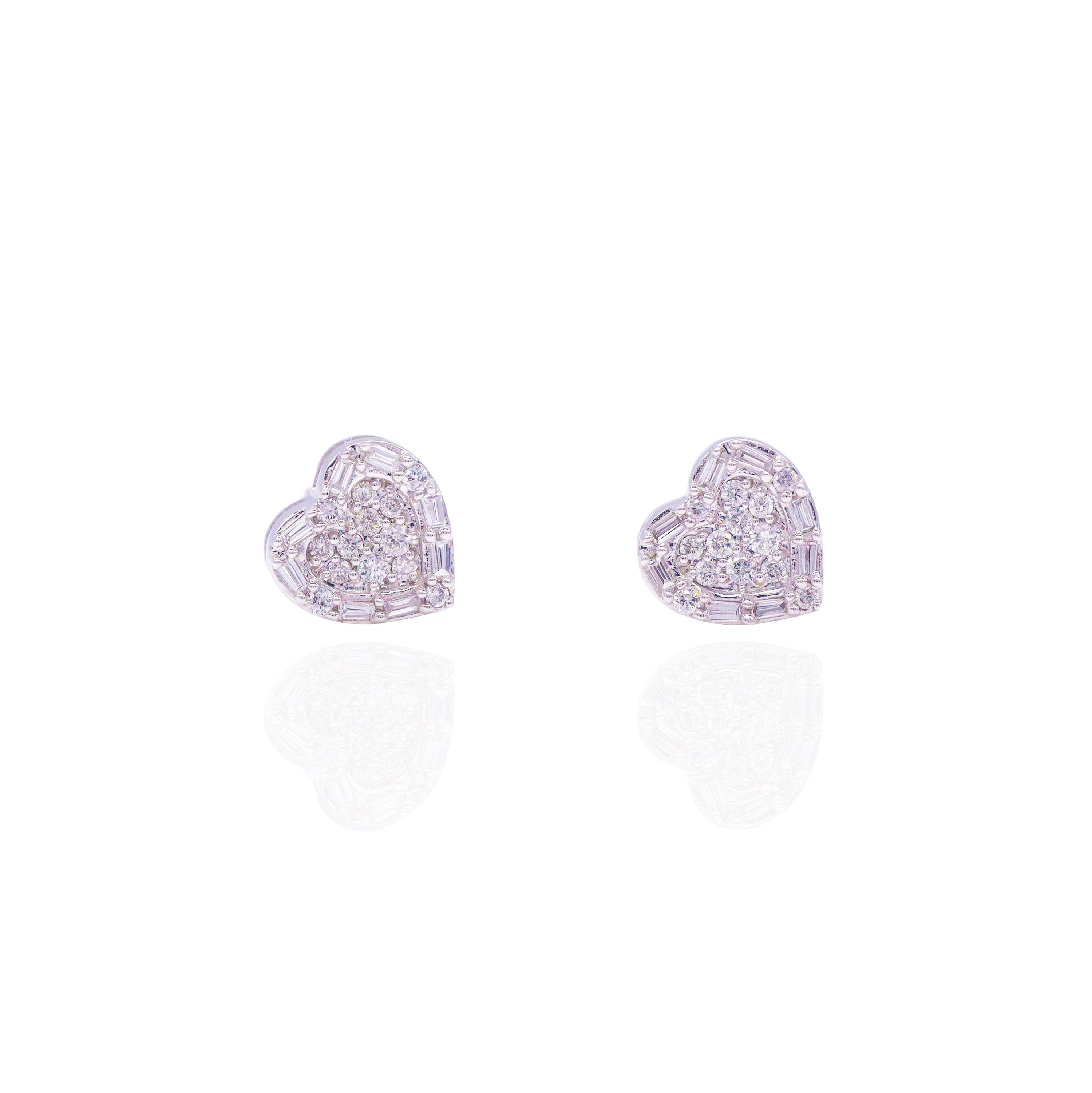 Baguette & Round Border Heart Diamond Earrings